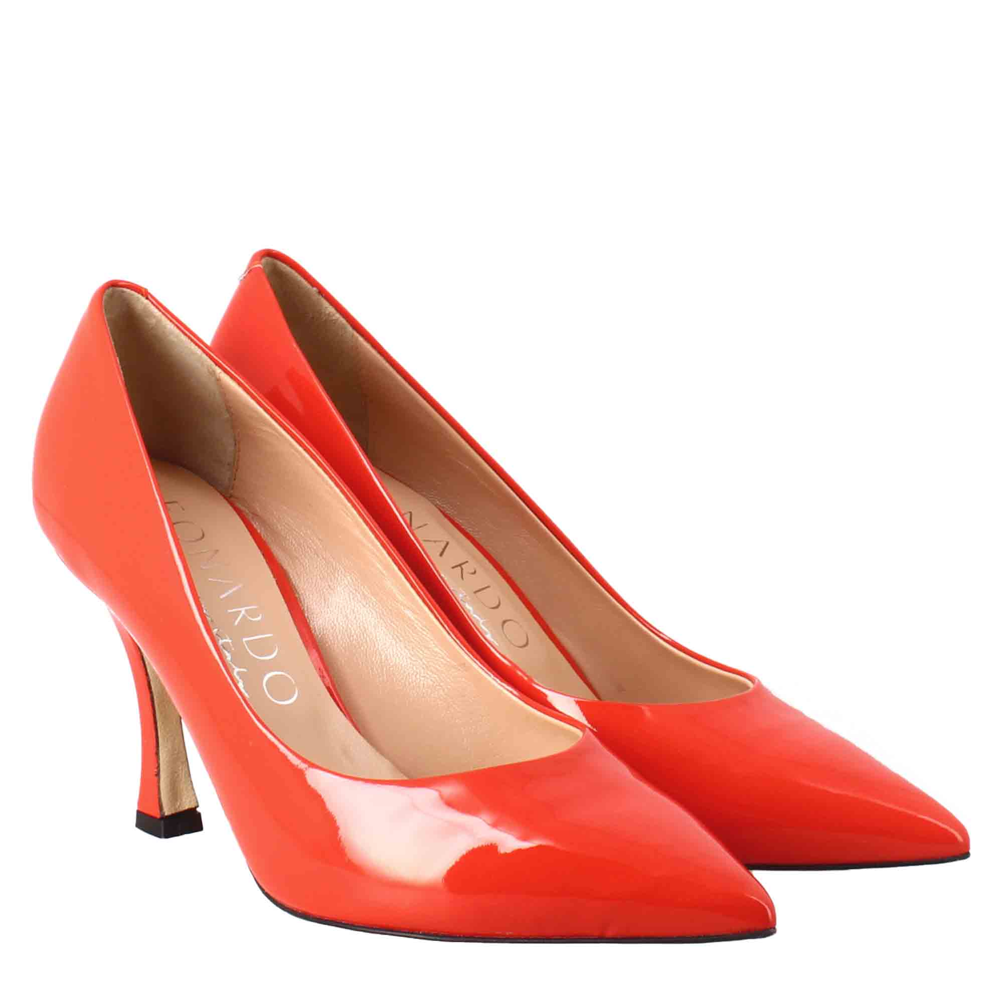 Leonardo Shoes Decollete rosso vernice donna tacco 9 cm