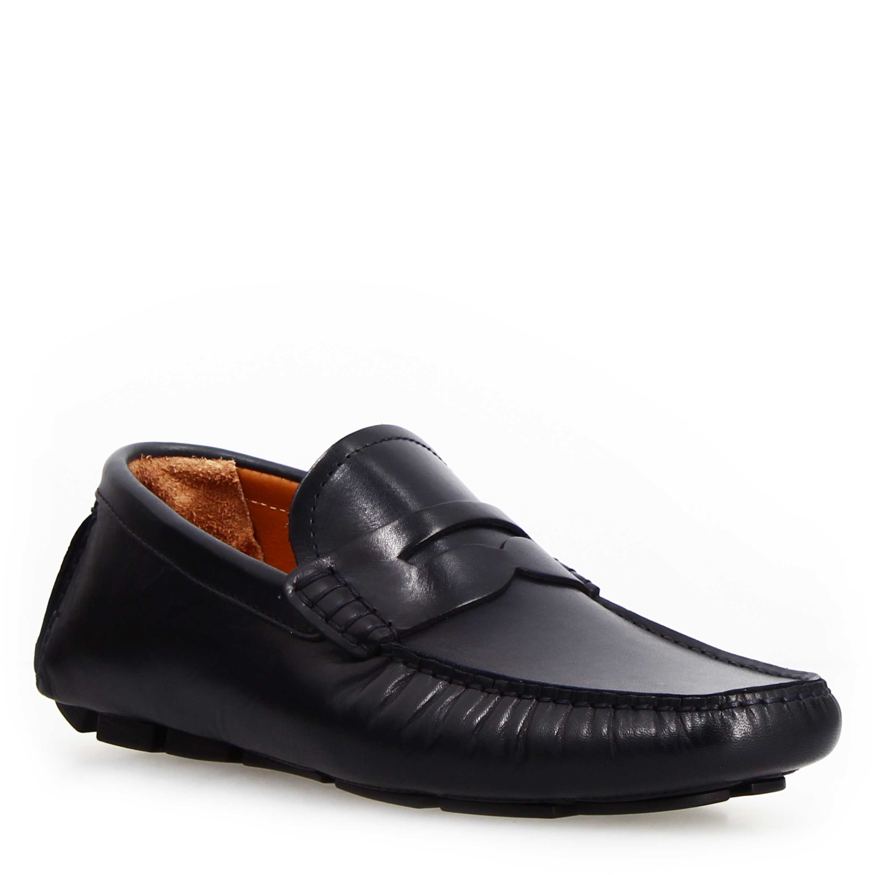 Leonardo Shoes Tiberio mocassini uomo blu pelle liscia
