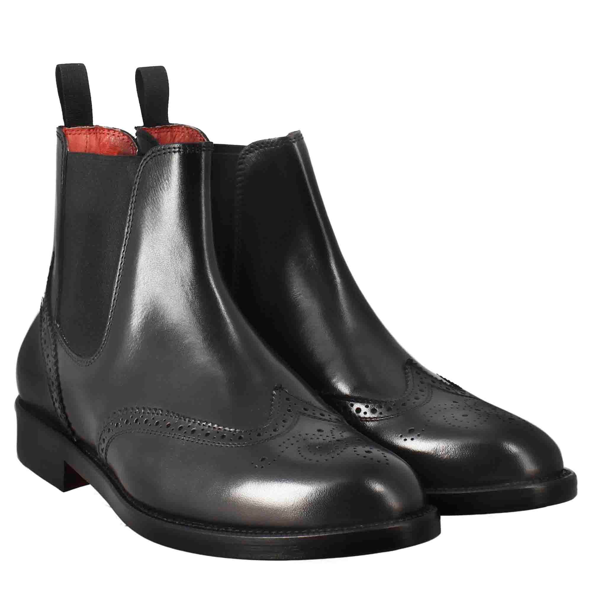 Leonardo Shoes Chelsea Stivaletti Donna Neri Pelle Brogue