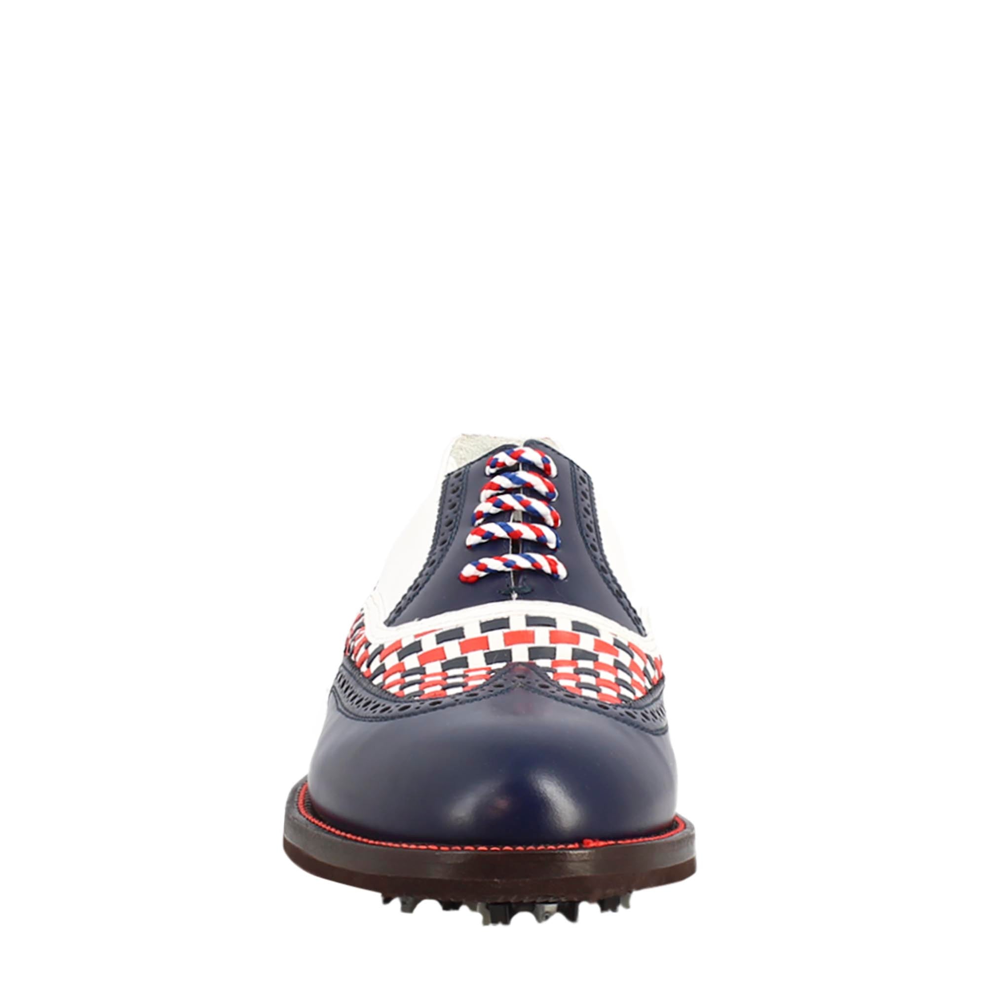 Leonardo Shoes Scarpe Golf Pelle Blu Brogue Tacchetti