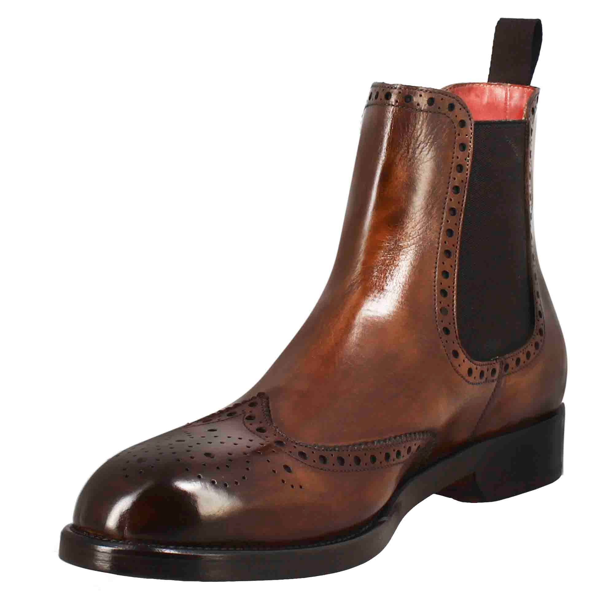 Leonardo Shoes Stivaletti uomo chelsea brogue pelle marrone