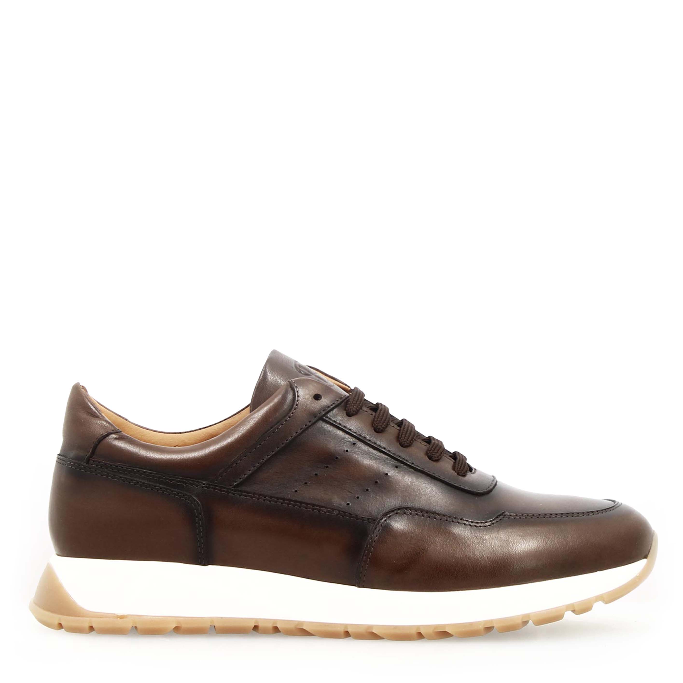 Leonardo Shoes Ateneo Sneaker Pelle Marrone Scuro Degradé
