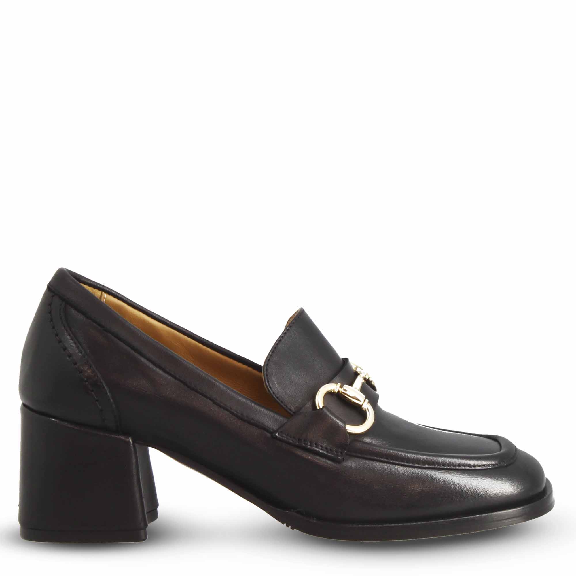 Leonardo Shoes mocassini donna nero tacco 6cm morsetto