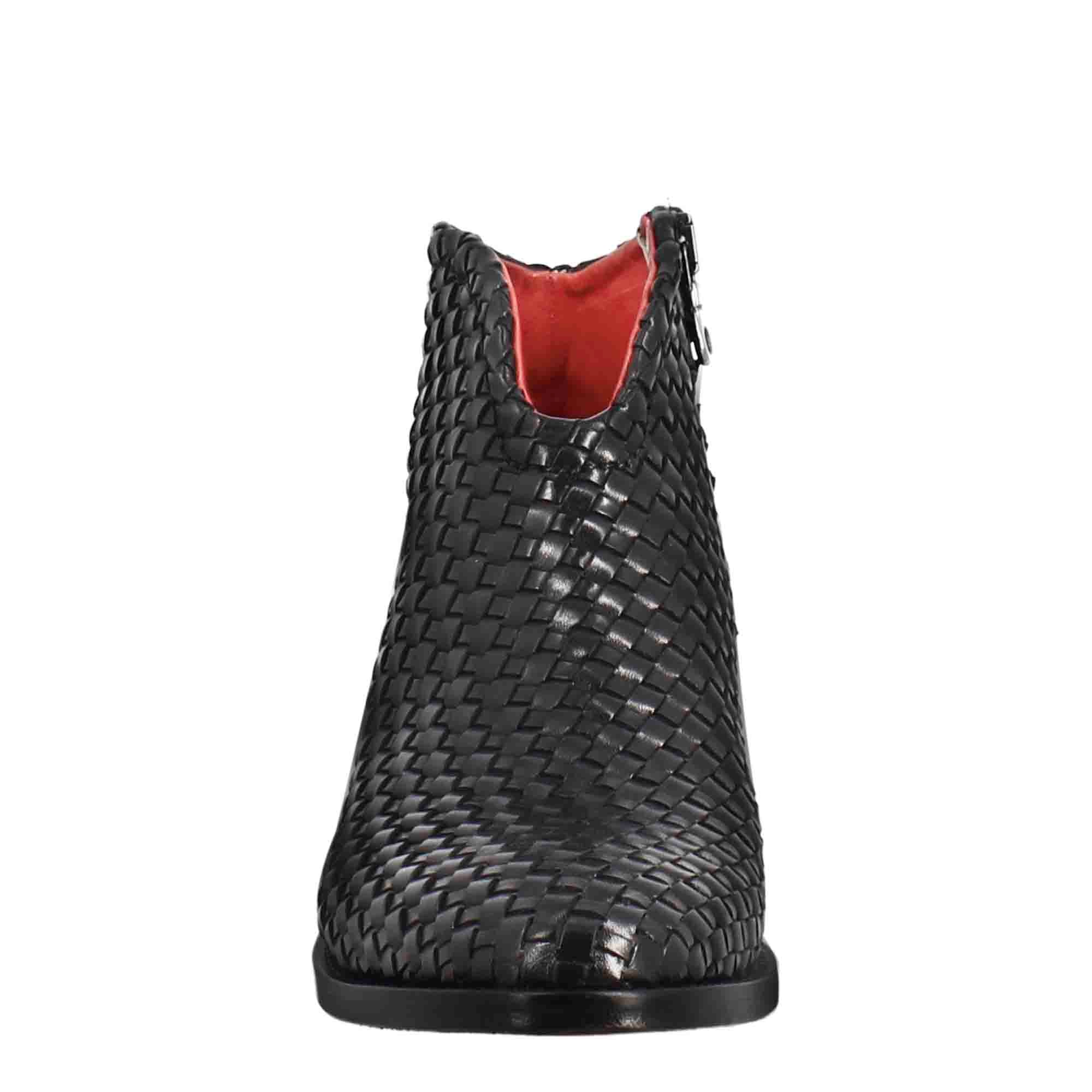 Leonardo Shoes Stivaletti Donna Pelle Nera Intrecciata Tacco