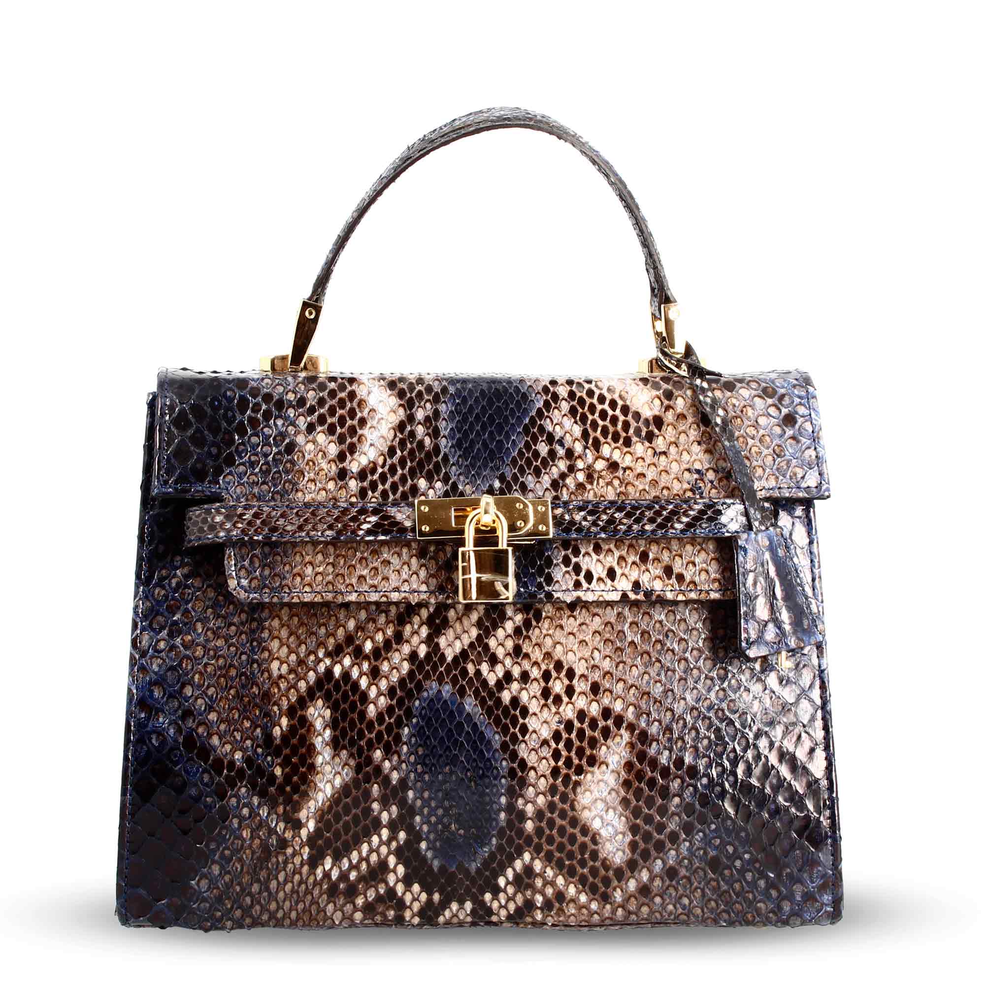 Leonardo Shoes Borsa Mano Donna Pitone Blu Tracolla Grande