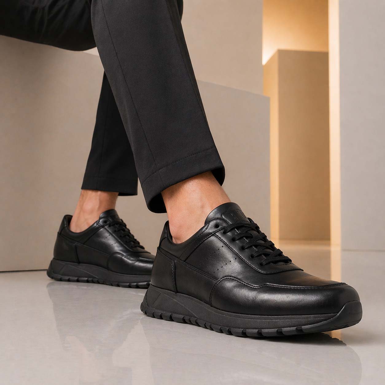 Leonardo Shoes Ateneo Nero sneakers uomo pelle nera