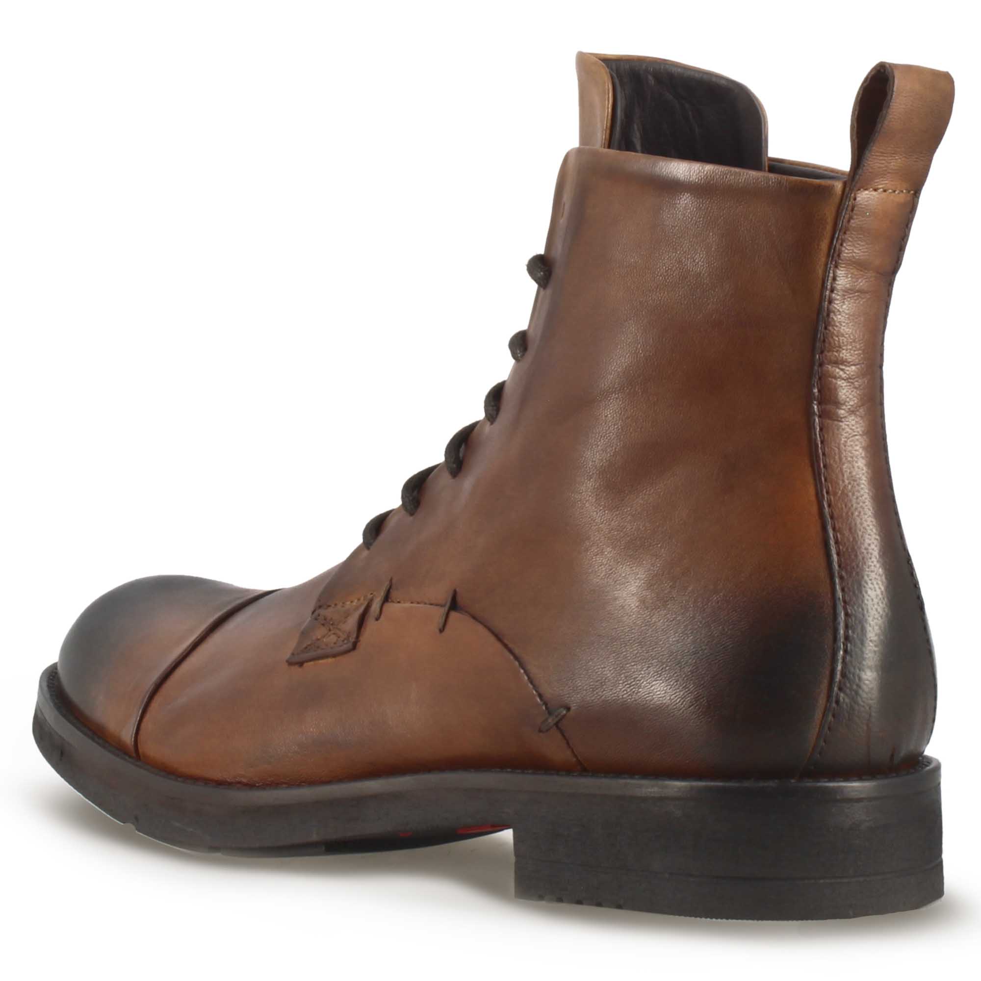 Leonardo Shoes vintage stivaletti uomo pelle marrone