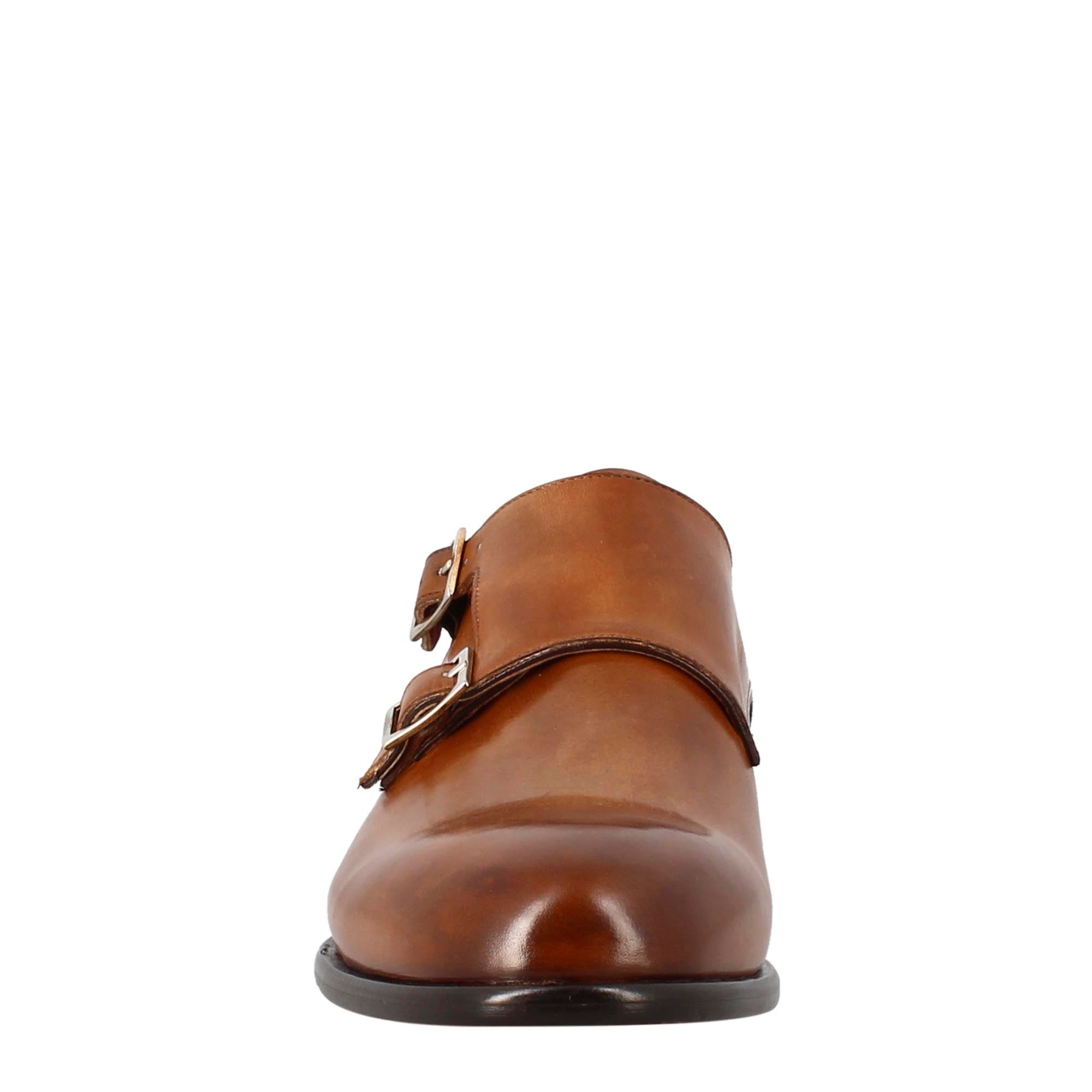 Leonardo Shoes Francesine Uomo doppia fibbia pelle marrone