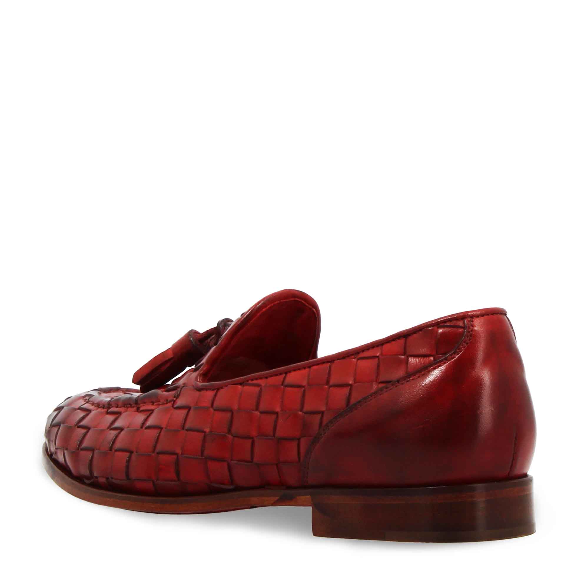 Leonardo Shoes Mocassino intrecciato rosso nappine cuoio
