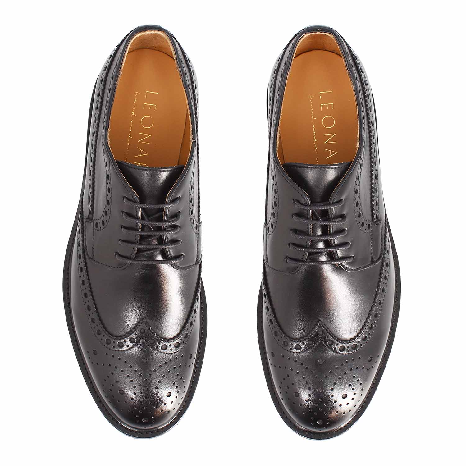 Leonardo Massimo derby brogue pelle nera suola gomma