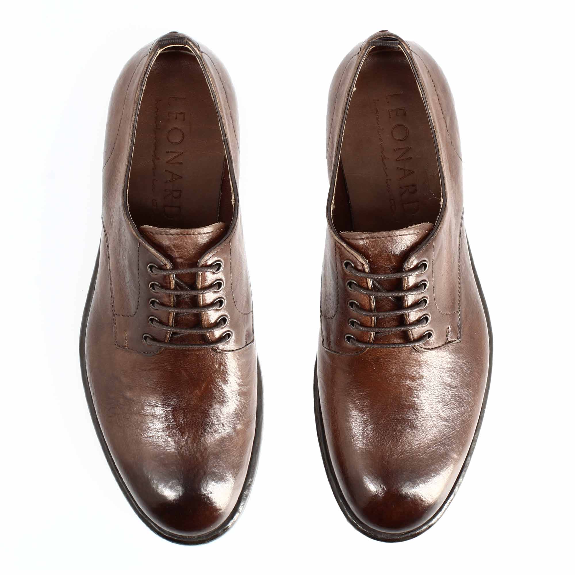 Leonardo Shoes Raffaello Derby Uomo Pelle Marrone