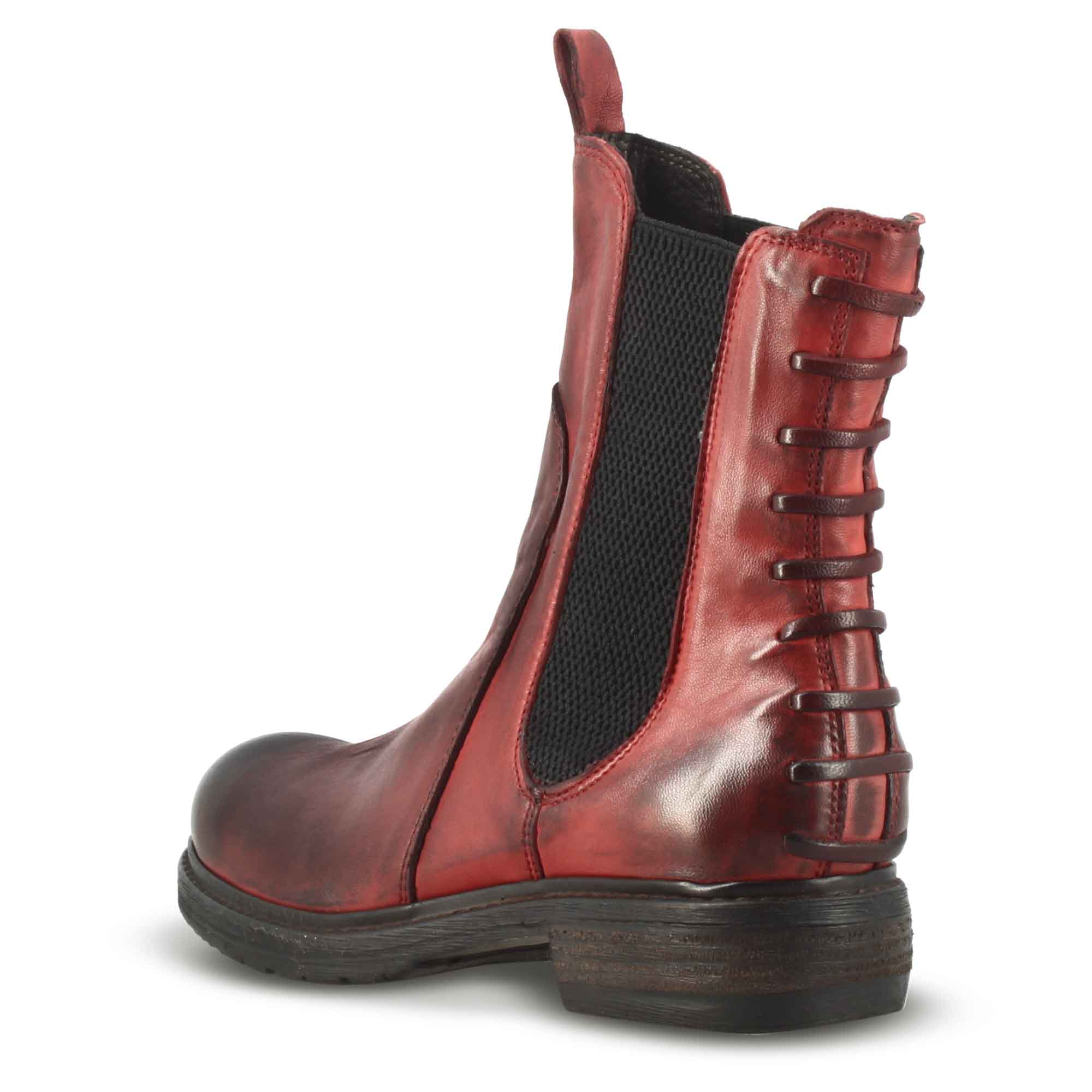 Leonardo Shoes BF-30 stivaletti donna pelle rosso vintage