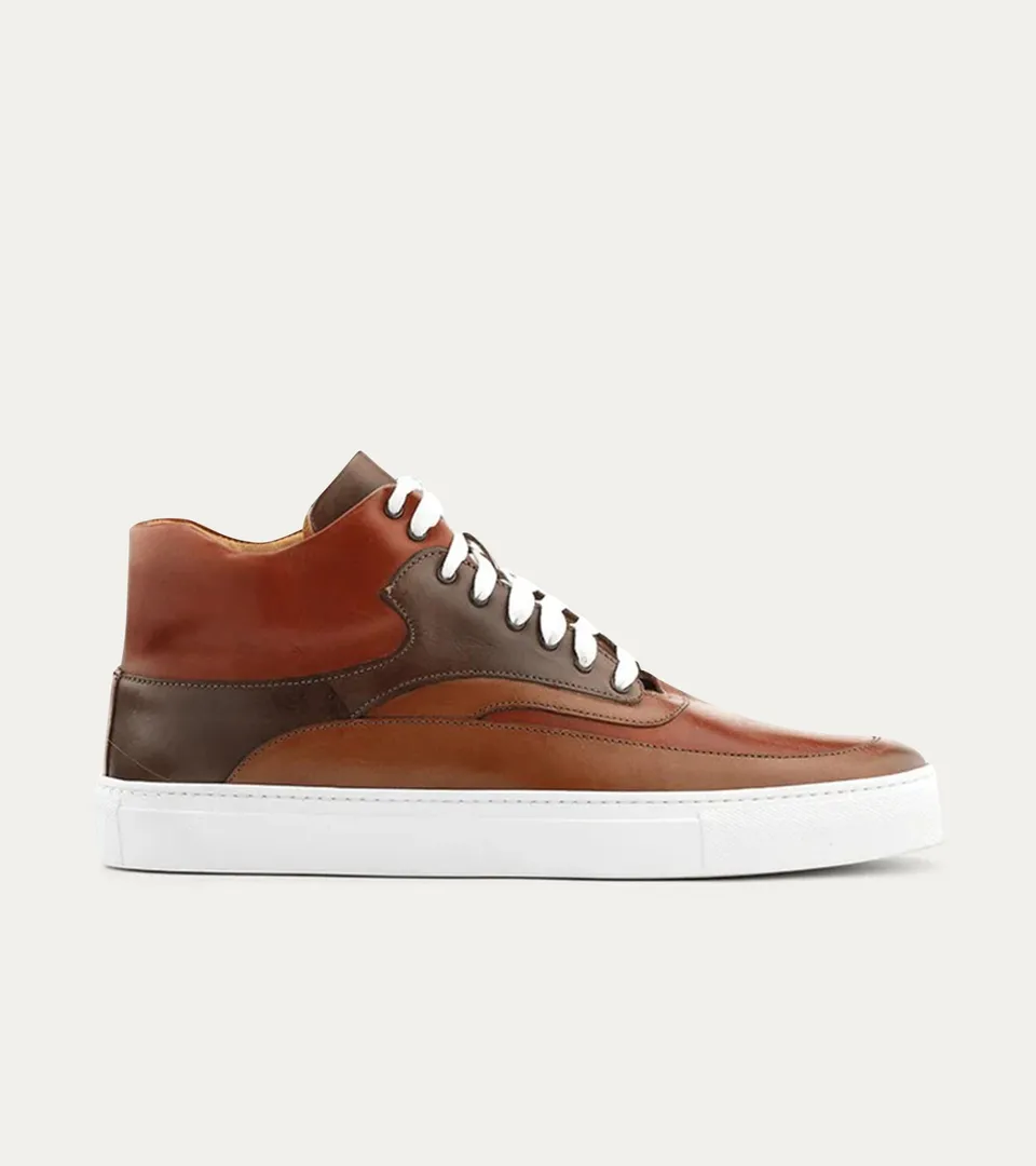 Ace Marks Maximo sneakers alte uomo pelle cuoio cognac