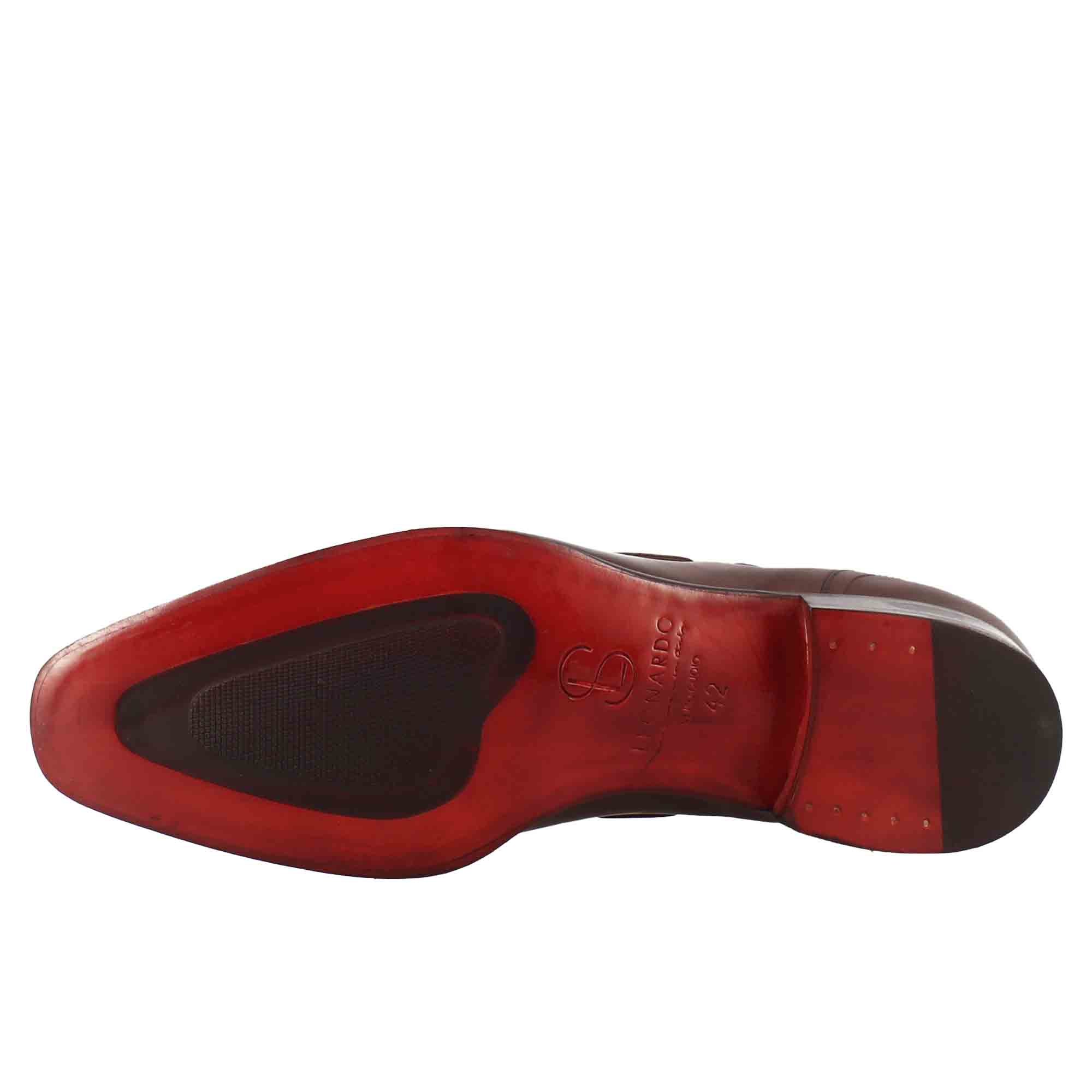 Leonardo Shoes Mocassini Uomo Nappine Marrone Pelle Punta Squadrata