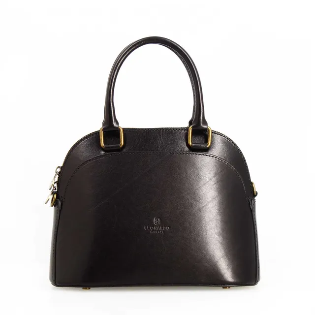 Leonardo Shoes Zaira borsa donna pelle nera semi-lucida cupola