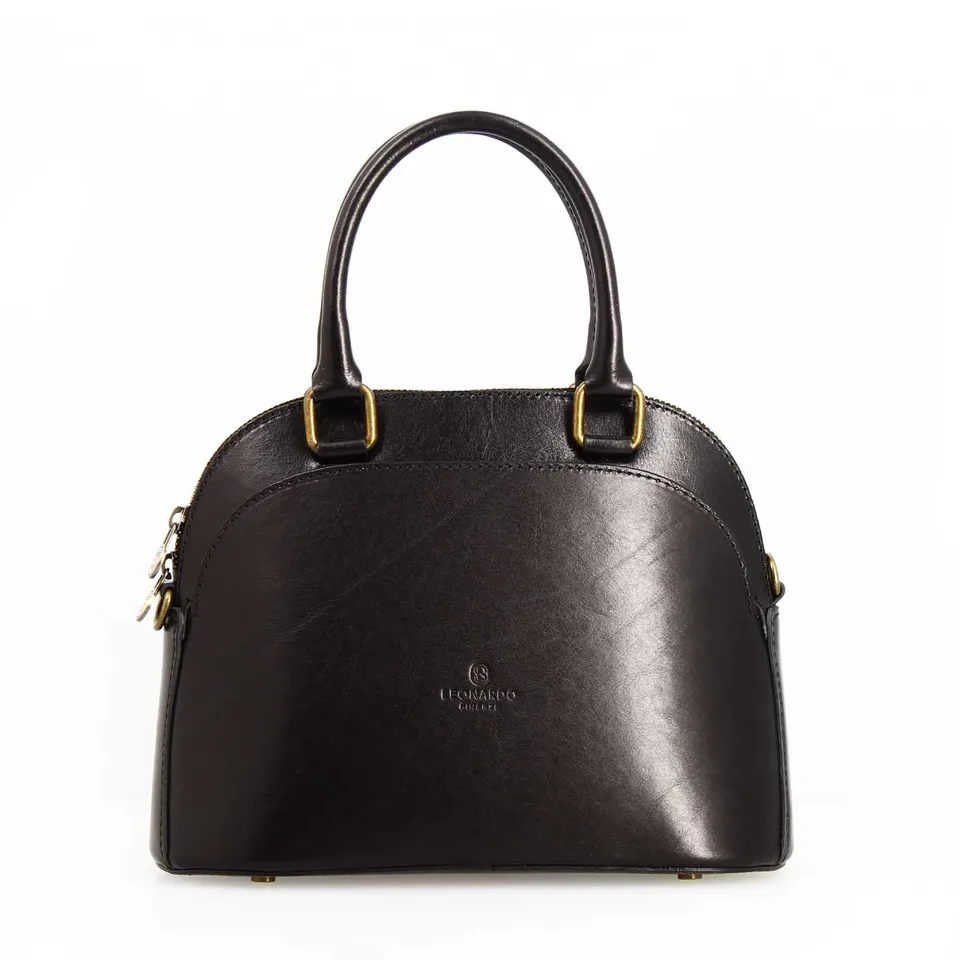 Leonardo Shoes Zaira borsa donna pelle nera semi-lucida cupola