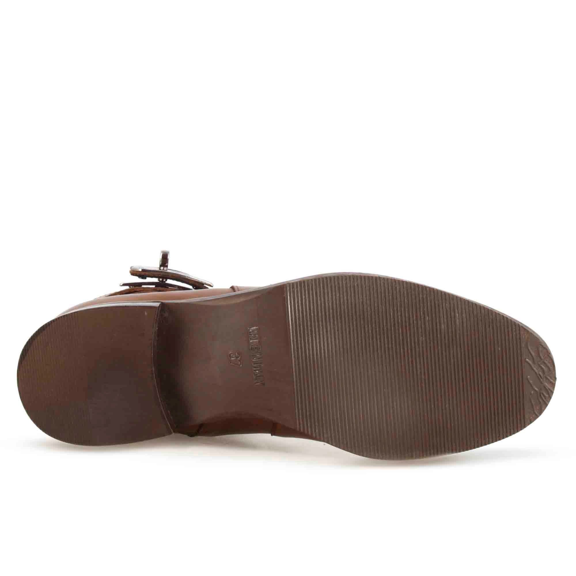 Leonardo Shoes Stivali Donna Stivaletto Pelle Marrone con Fibbia
