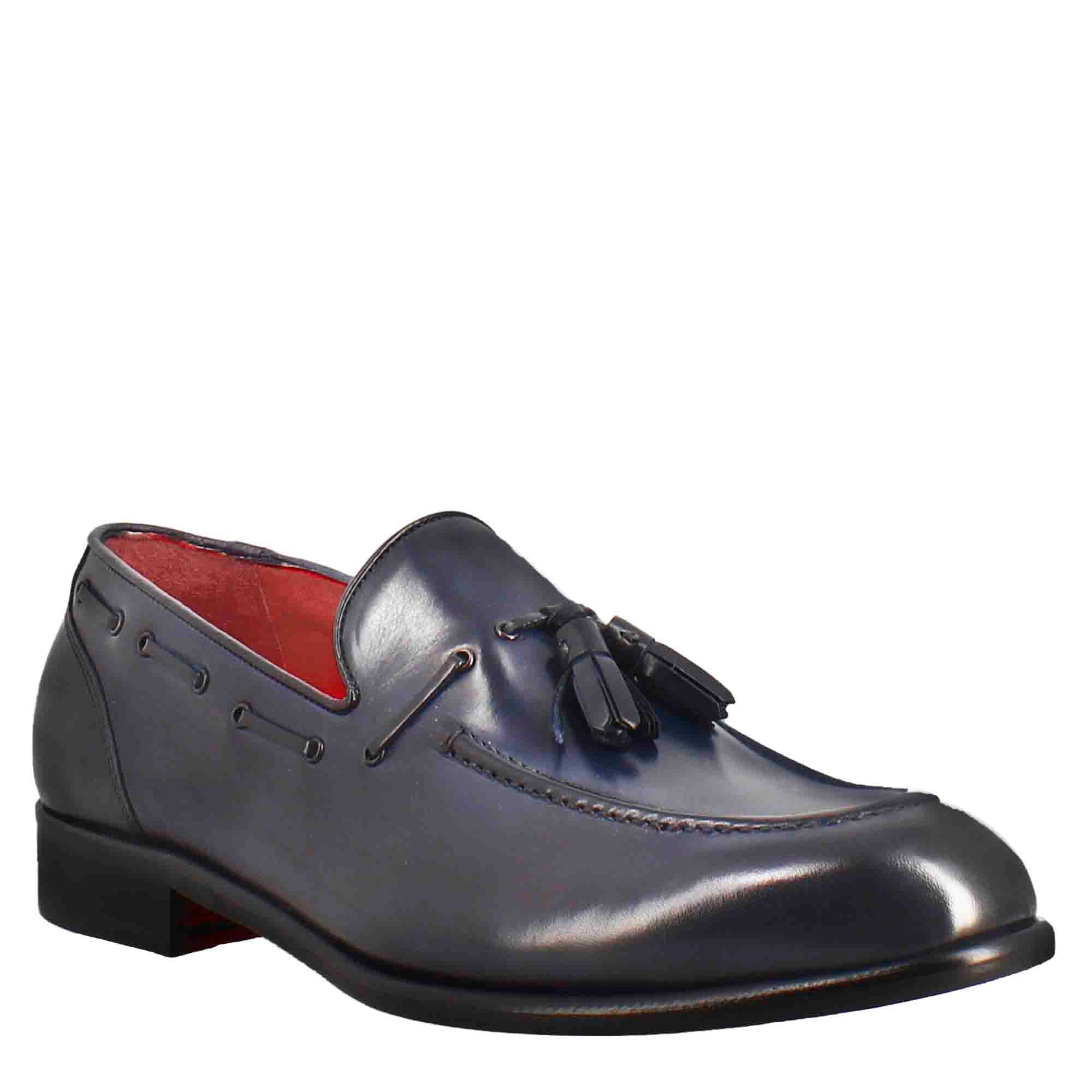 Leonardo Mocassini Uomo mocassino nappine pelle blu