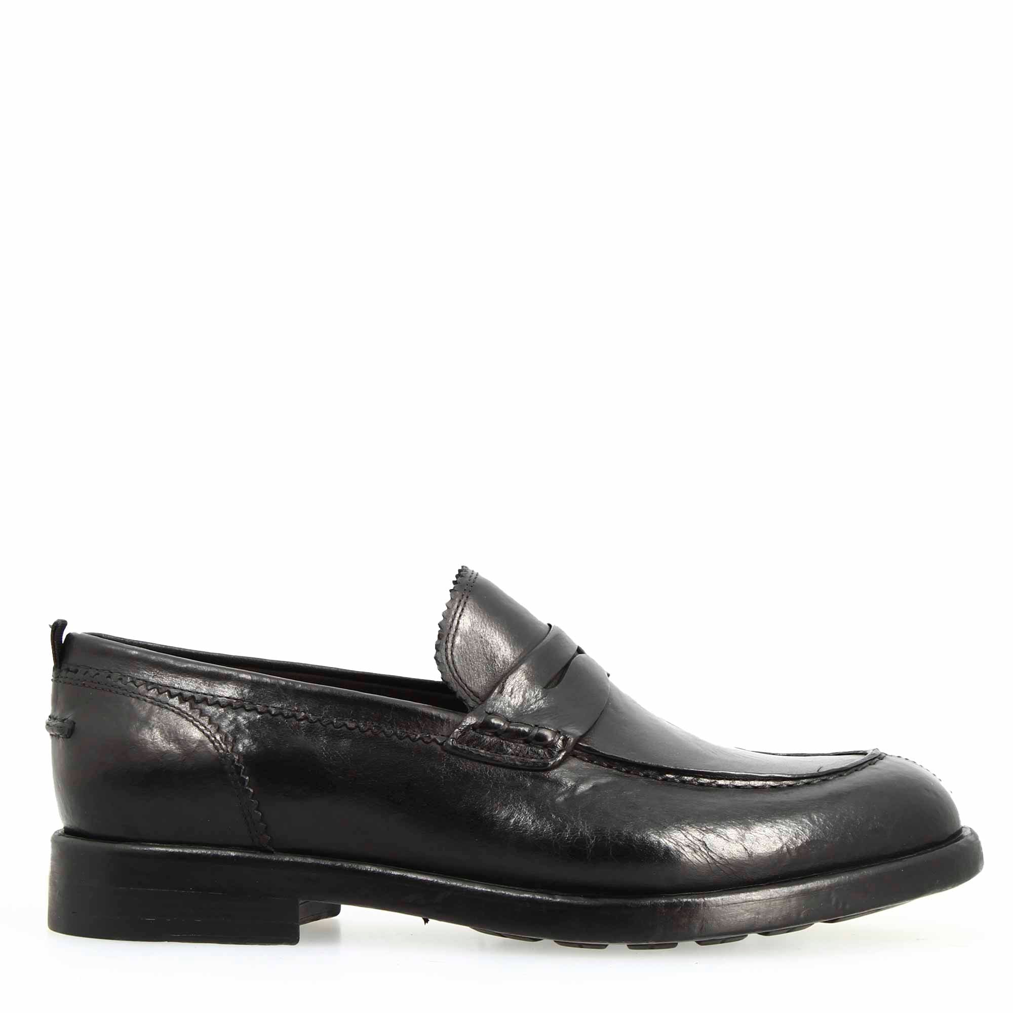 Leonardo Shoes Mocassini Uomo Tevere college Nero pelle bufalo