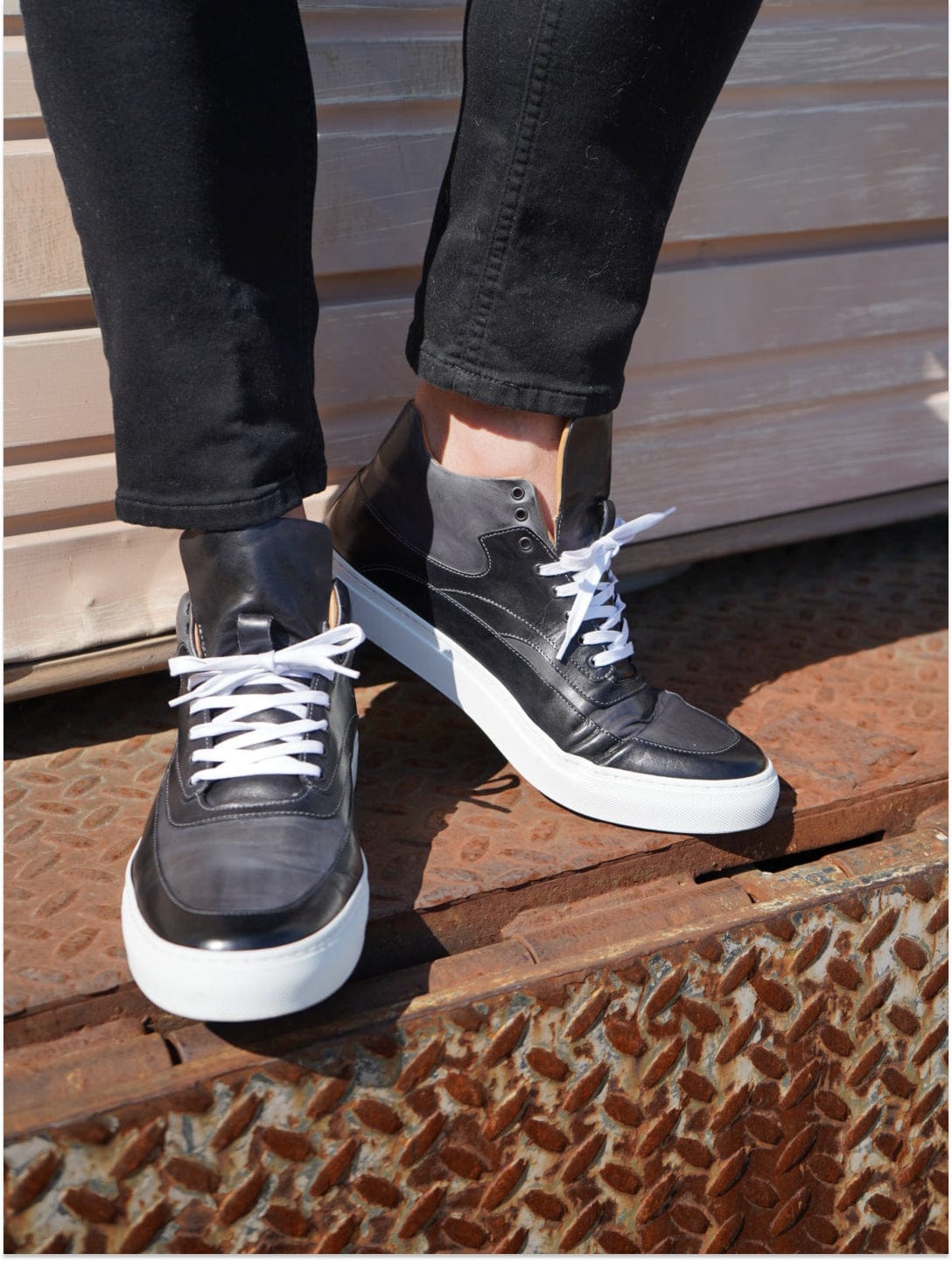 Ace Marks Maximo sneakers alte uomo pelle nero grigio fumo