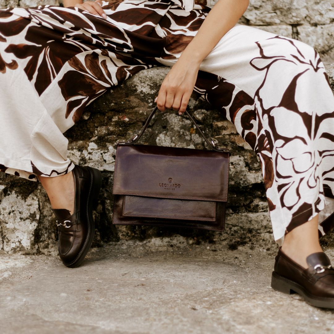 Leonardo Shoes Contessina Borsa Donna Pelle Marrone Scuro