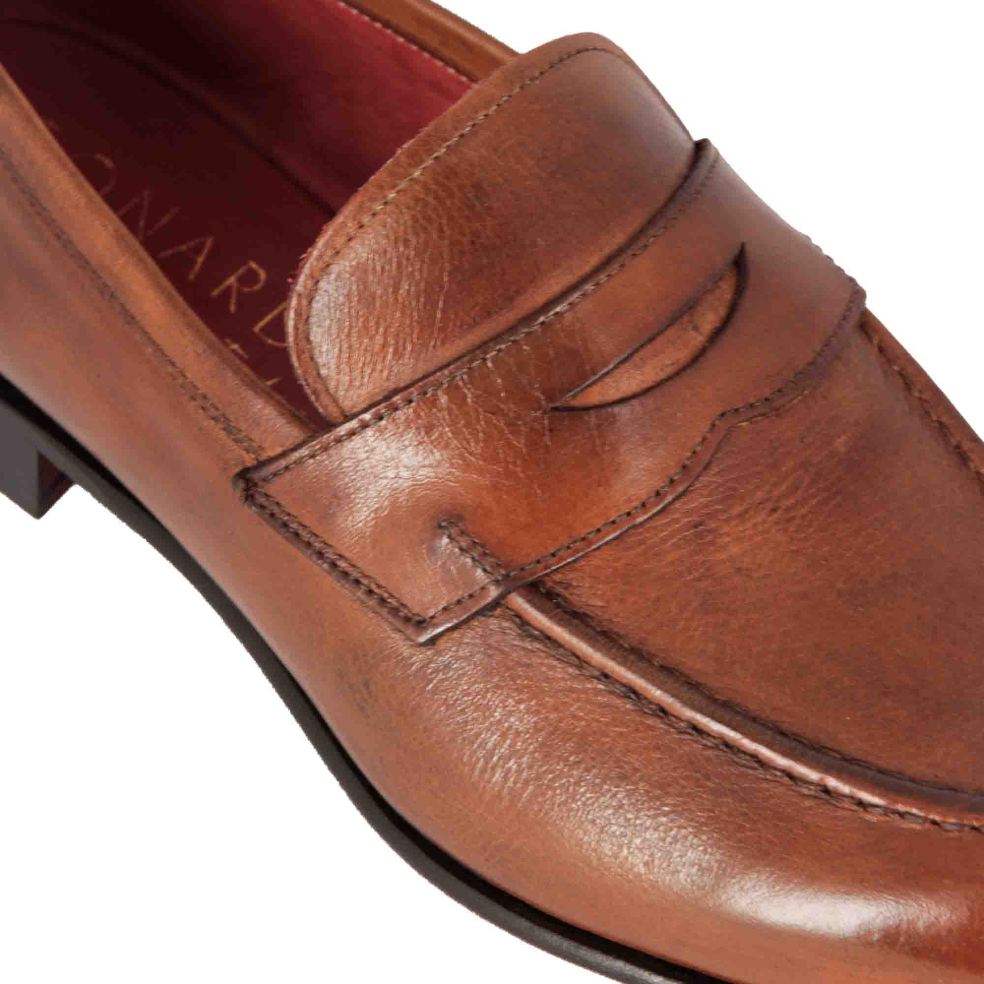 Leonardo Shoes Classico Mocassini Uomo Pelle Marrone Chiaro