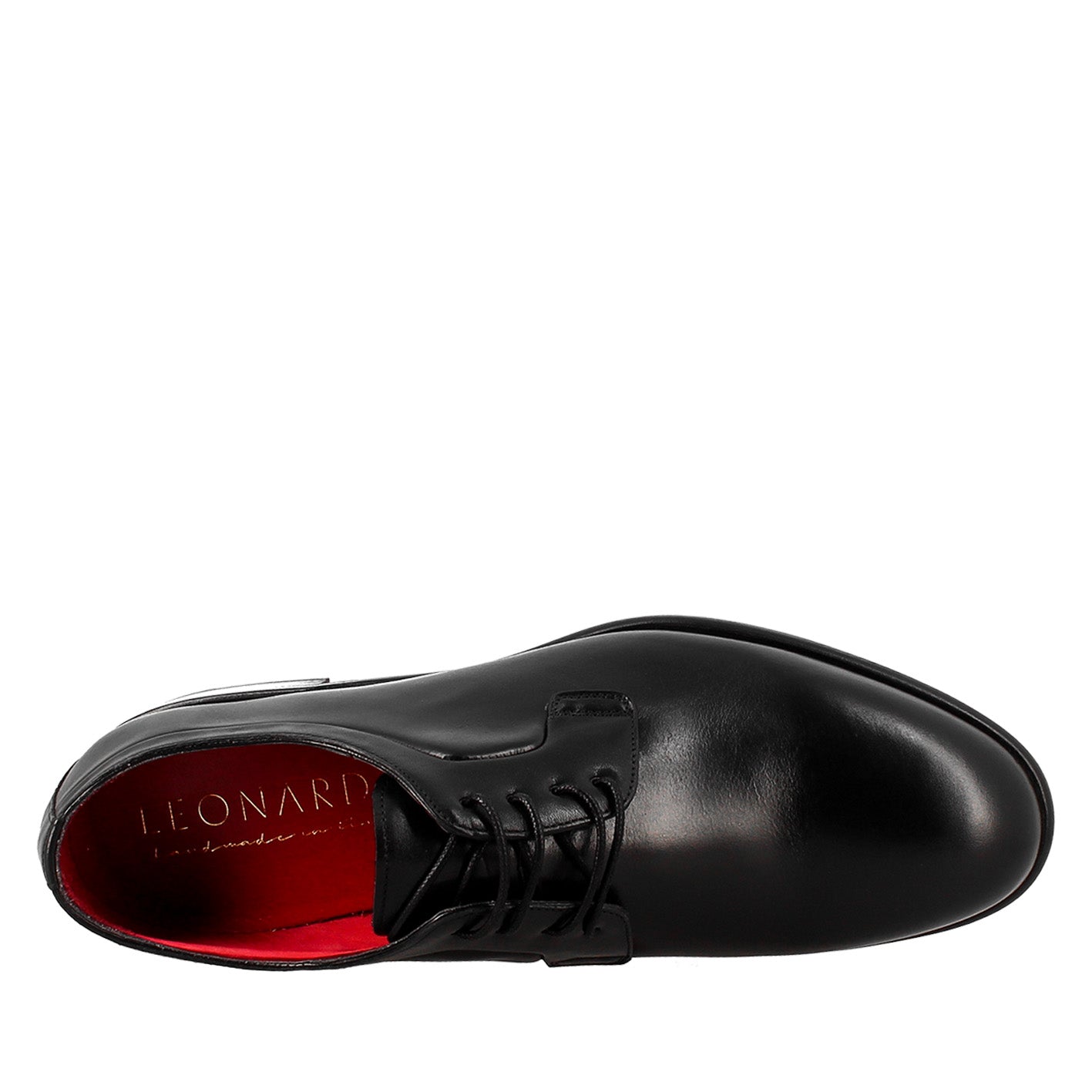 Leonardo Shoes Derby Francesina Uomo Pelle Nera Suola Cuoio