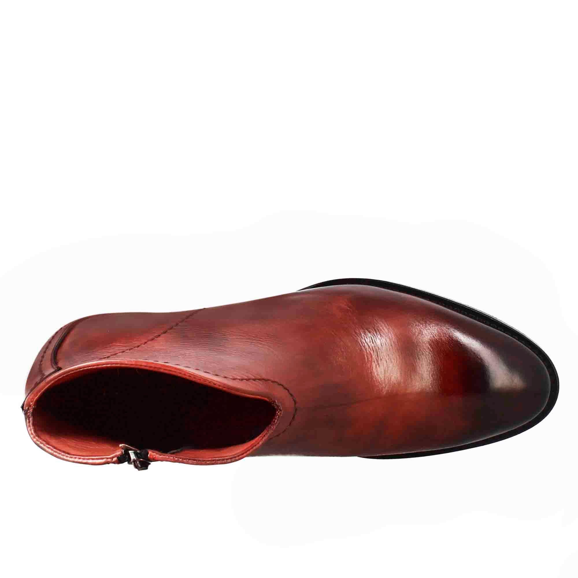 Leonardo Shoes Stivali Donna Stivaletto Pelle Rosso Tacco