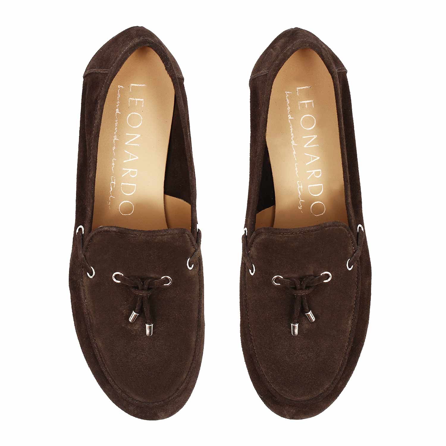 Leonardo Shoes Arsilia Mocassini Donna Camoscio Marrone Scuro