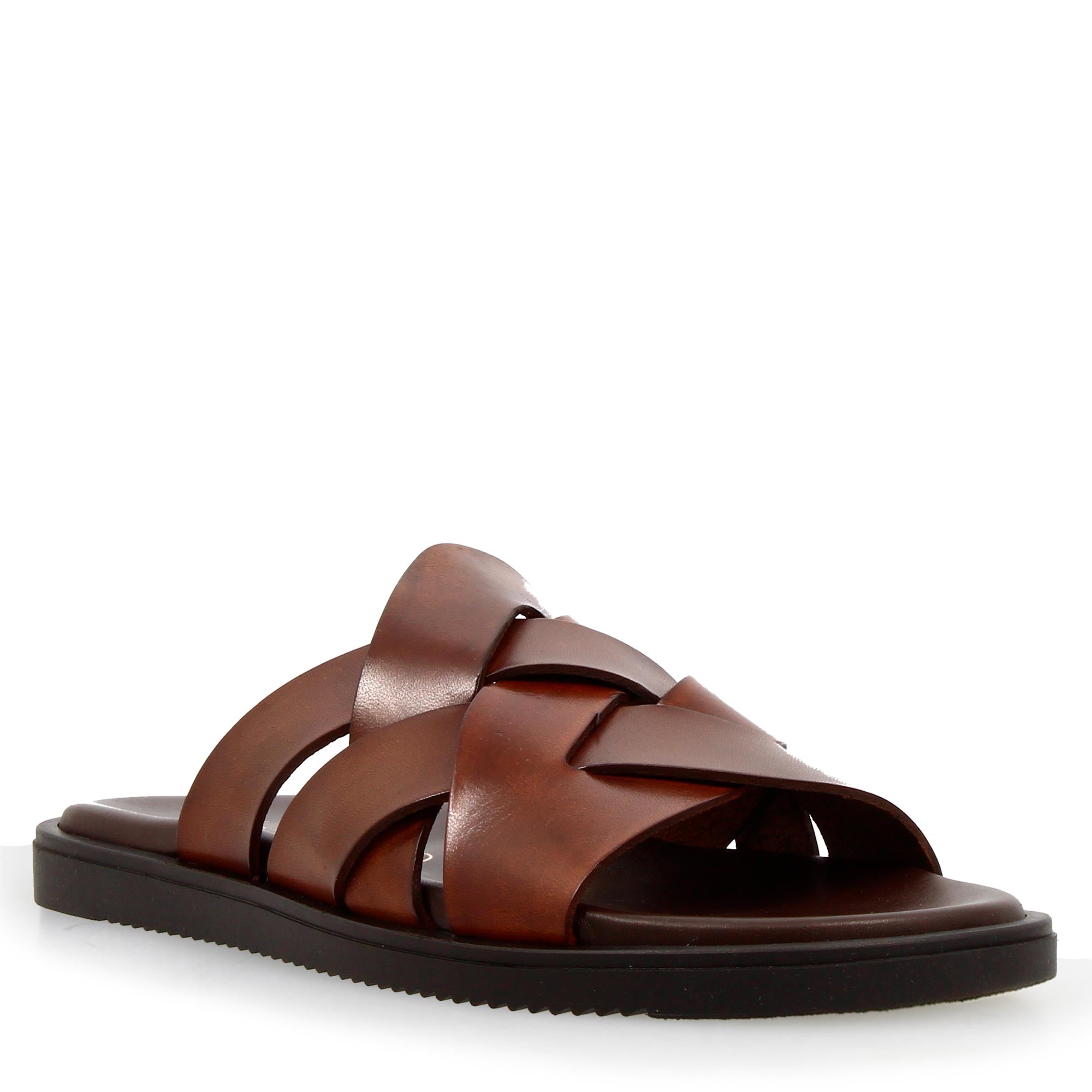 Leonardo Shoes sandali uomo pelle marrone fasce incrociate