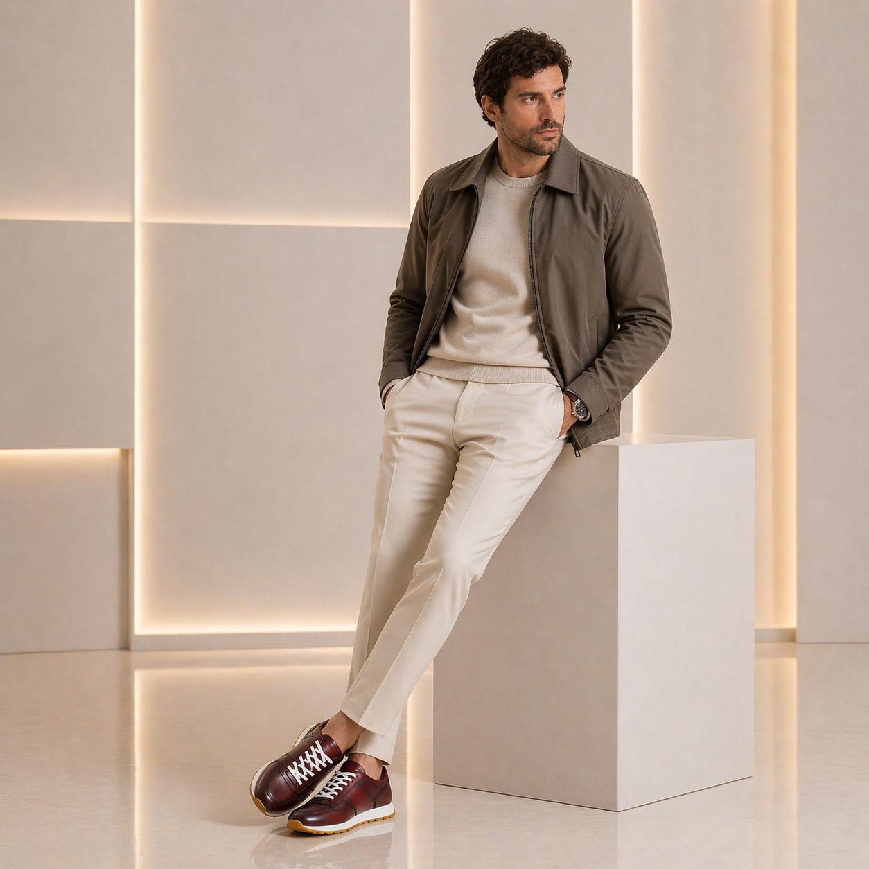 Leonardo Shoes Piave Sneakers Uomo Bordeaux Pelle Degradé