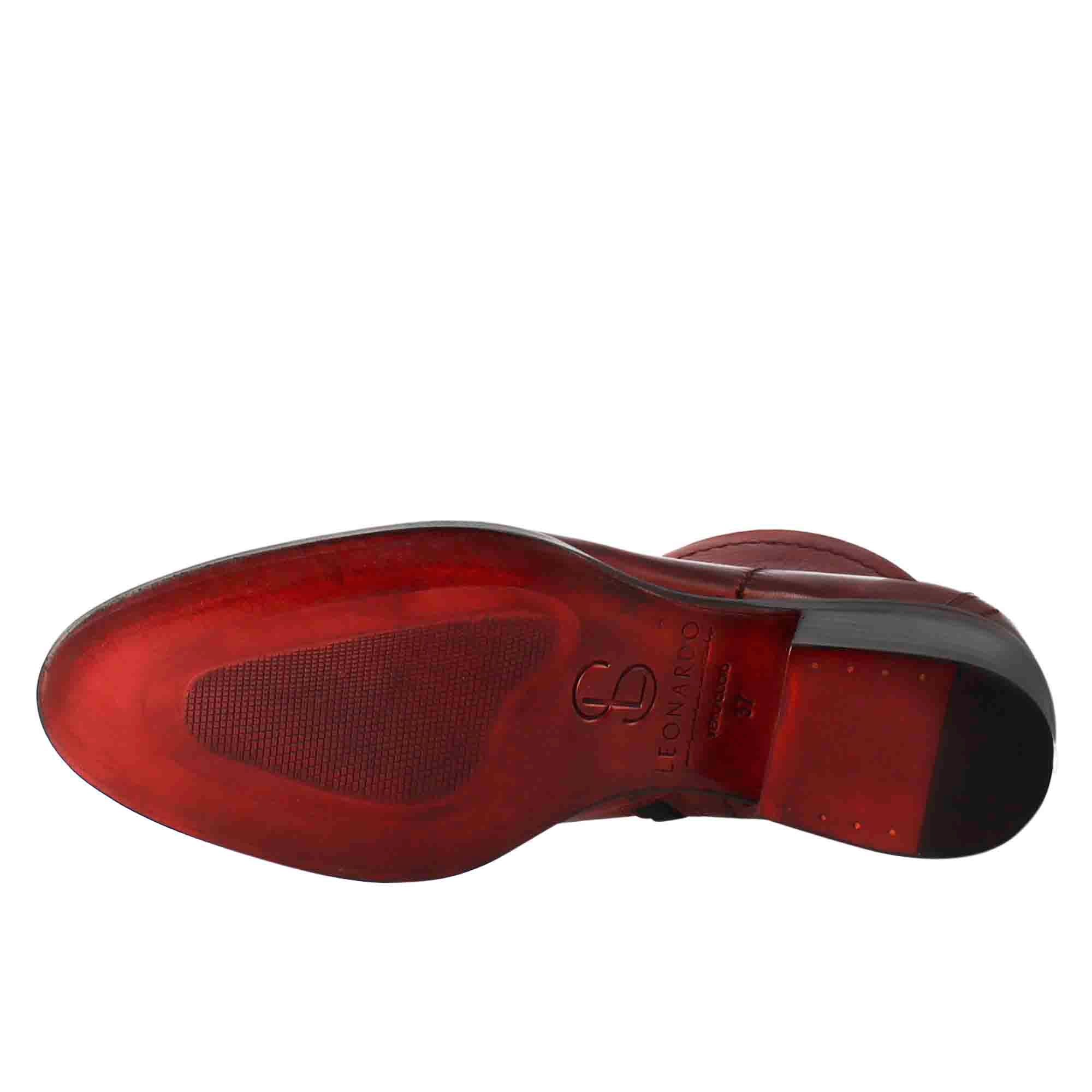 Leonardo Shoes Stivali Donna Stivaletto Pelle Rosso Tacco