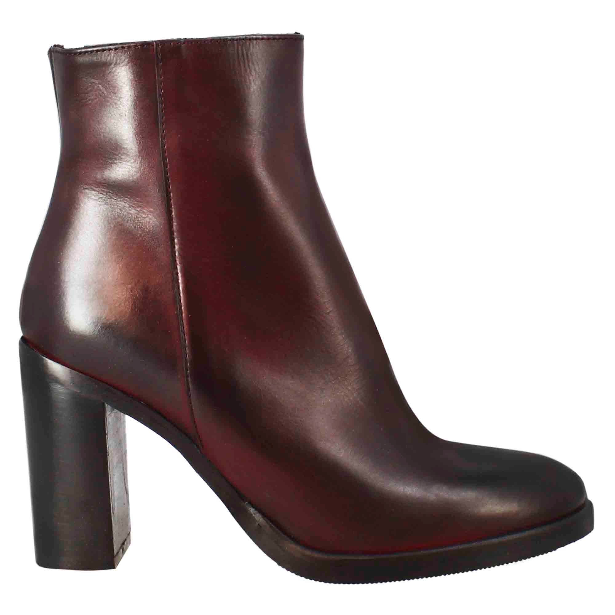 Leonardo Shoes Stivali Stivaletto pelle bordeaux tacco 9 cm