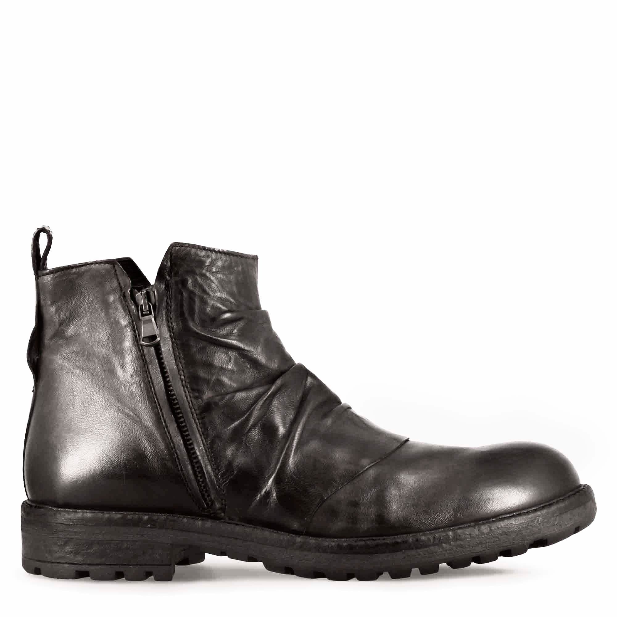 Leonardo Shoes Stivaletti Uomo Pelle Grigio Arricciato