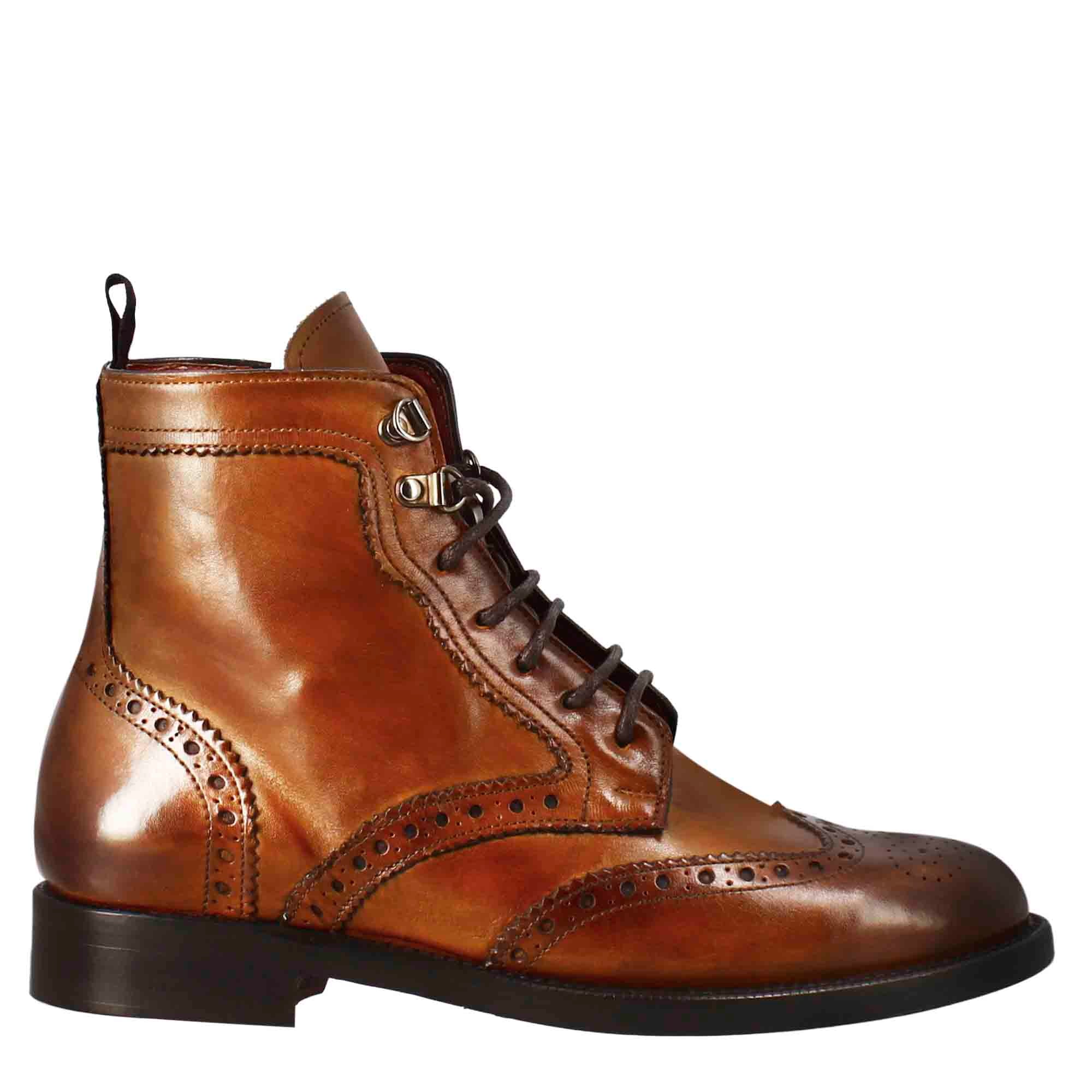 Leonardo Shoes Anfibio Donna Pelle Marrone Brogue