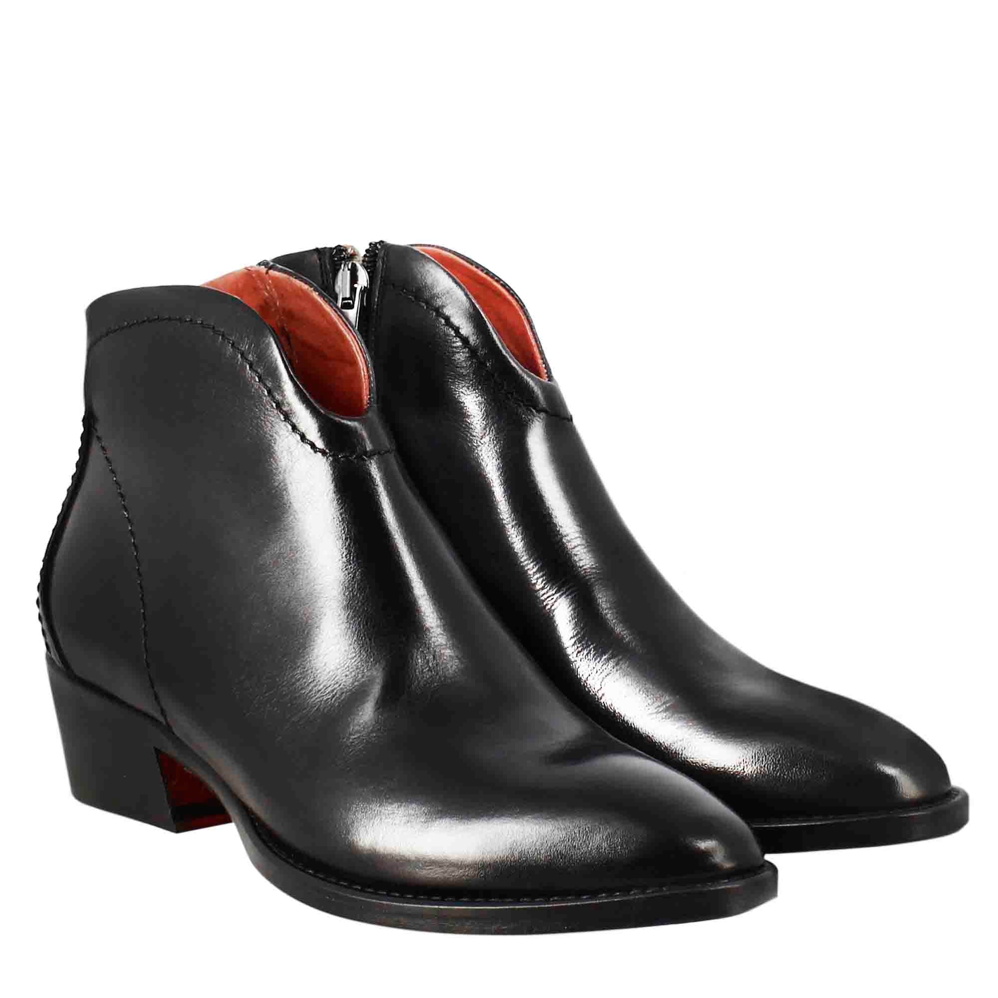 Leonardo Shoes stivali donna nero pelle cerniera tacco medio