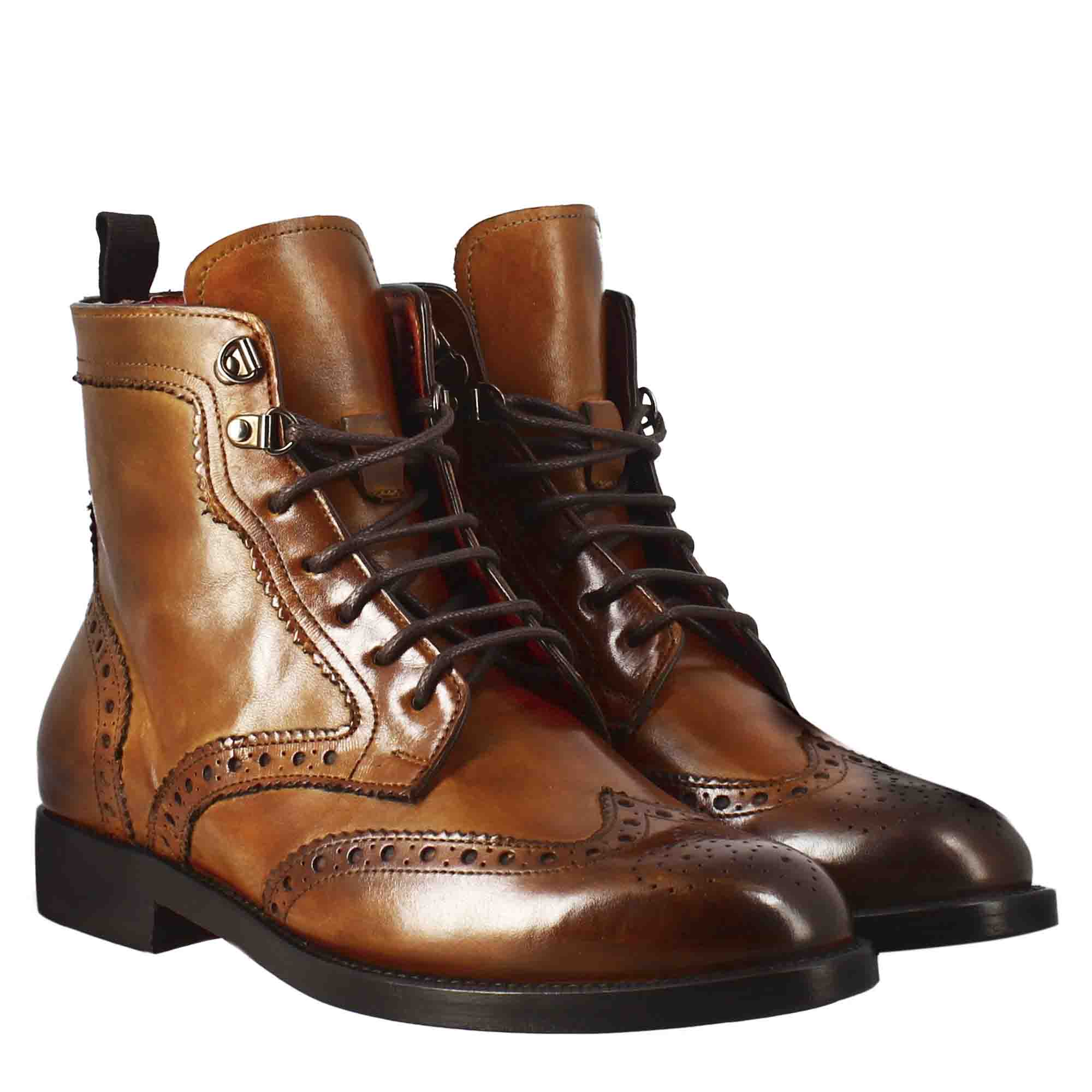 Leonardo Shoes Anfibio Donna Pelle Marrone Brogue