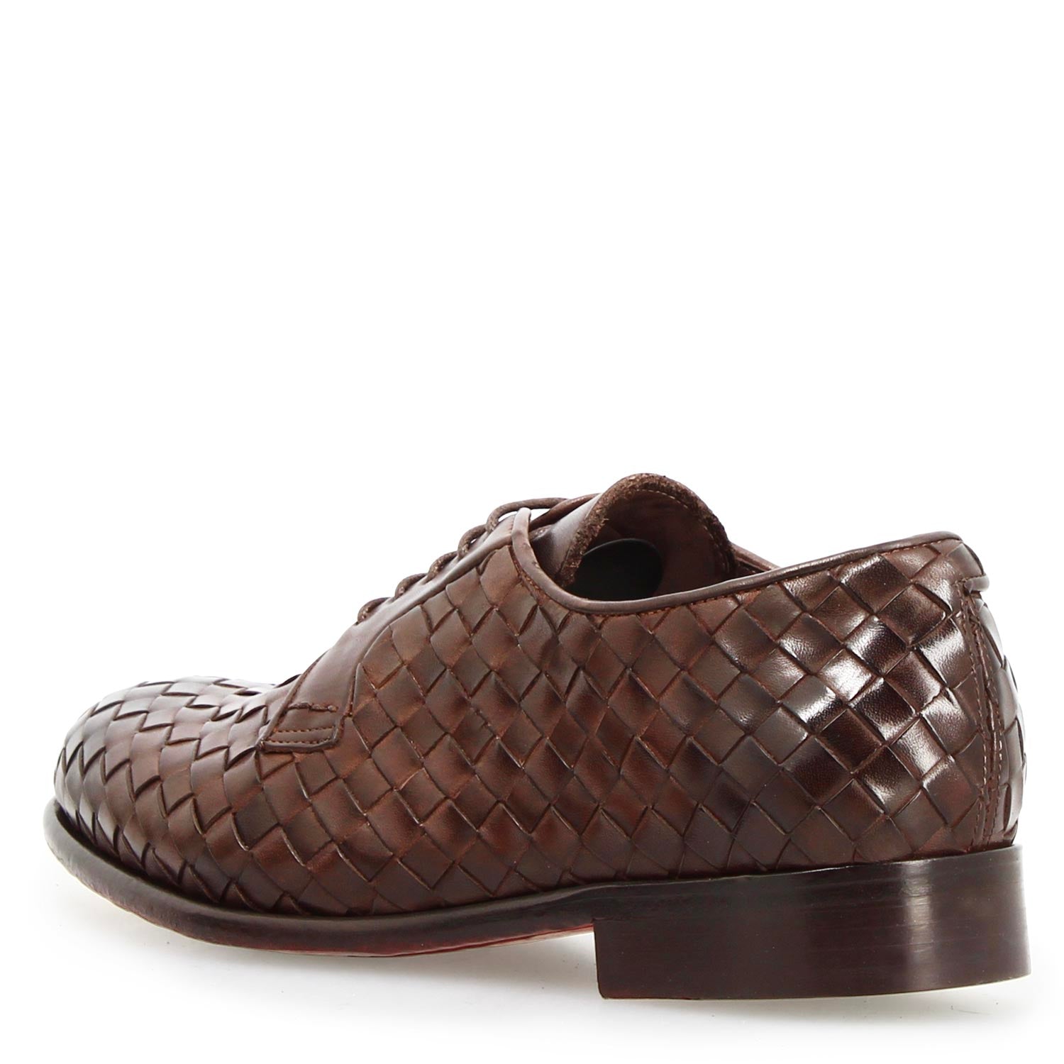 Leonardo Shoes Cipriano derby uomo pelle intrecciata marrone scuro