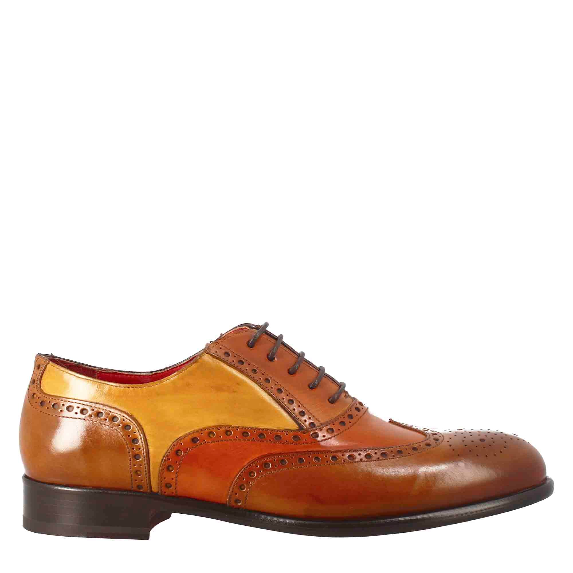 Leonardo Shoes BF-30 francesine uomo pelle marrone brogue