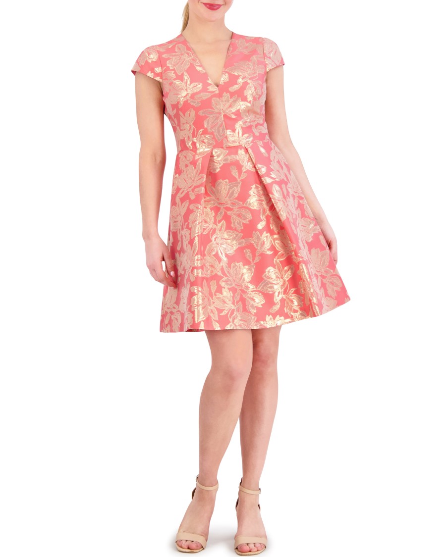 Vince Camuto Petite abito jacquard floreale svasato scollo V