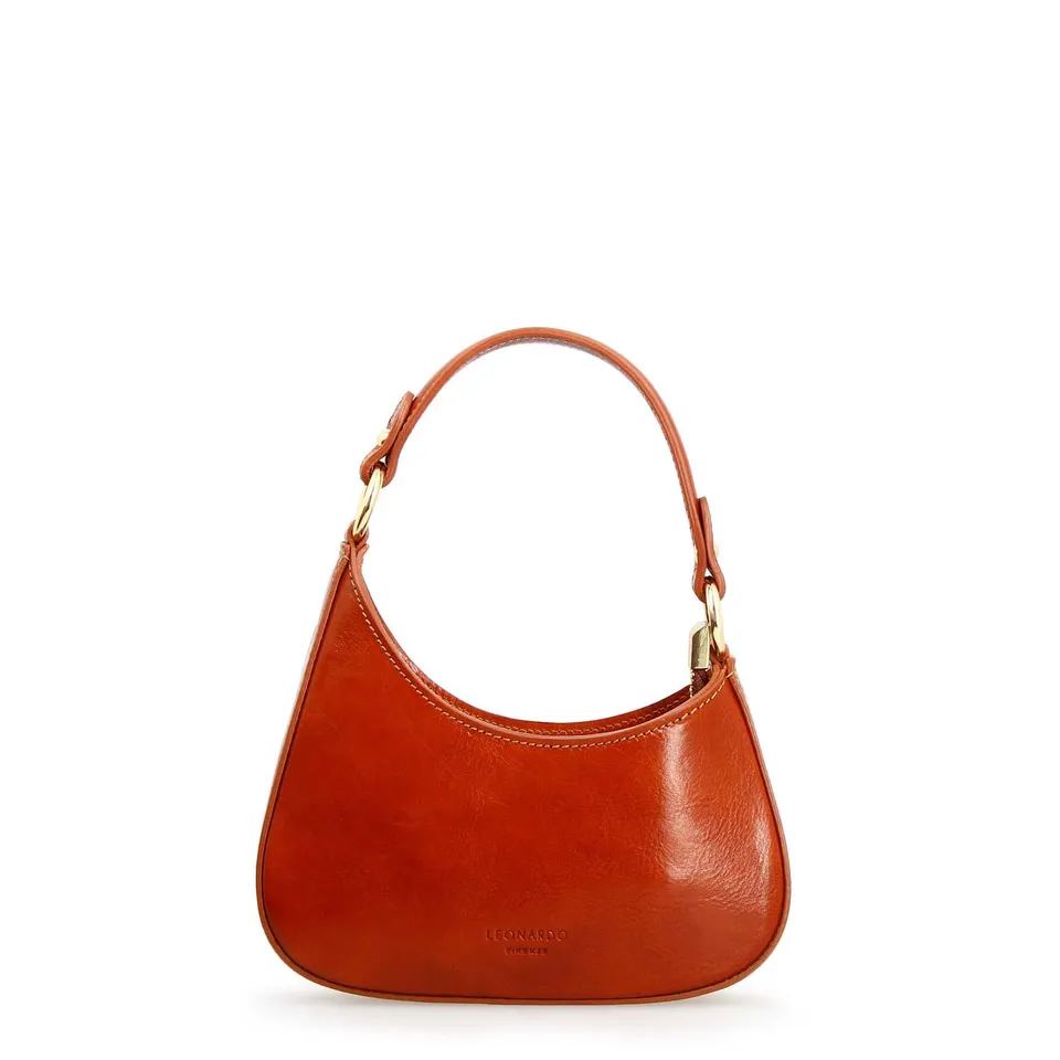 Leonardo Isotta S mini borsa mezzaluna pelle marrone chiaro