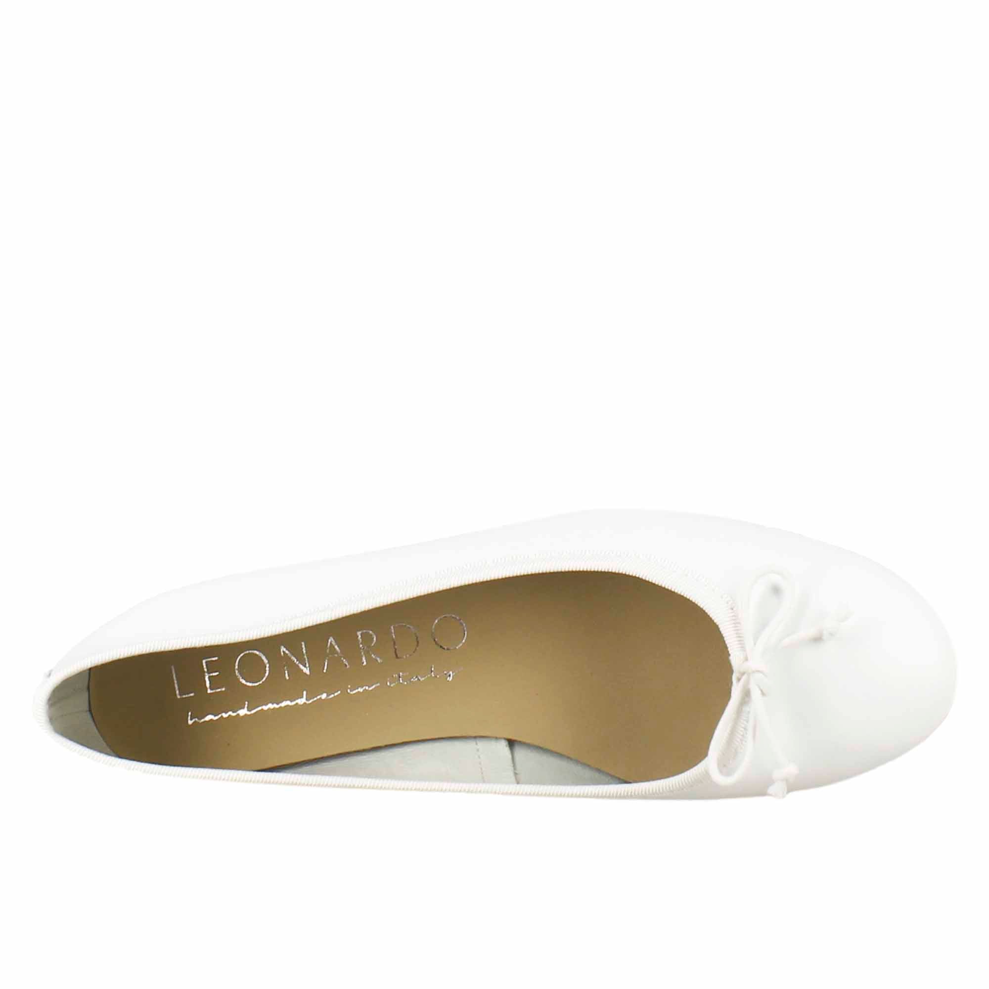 Leonardo Shoes BF-20 ballerine donna bianco pelle liscia fiocco