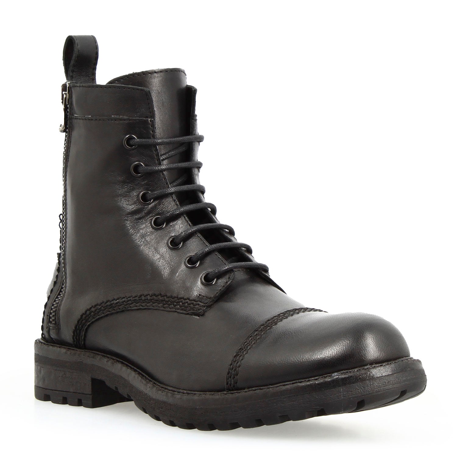 Leonardo Shoes anfibio uomo pelle nera doppia zip stringhe