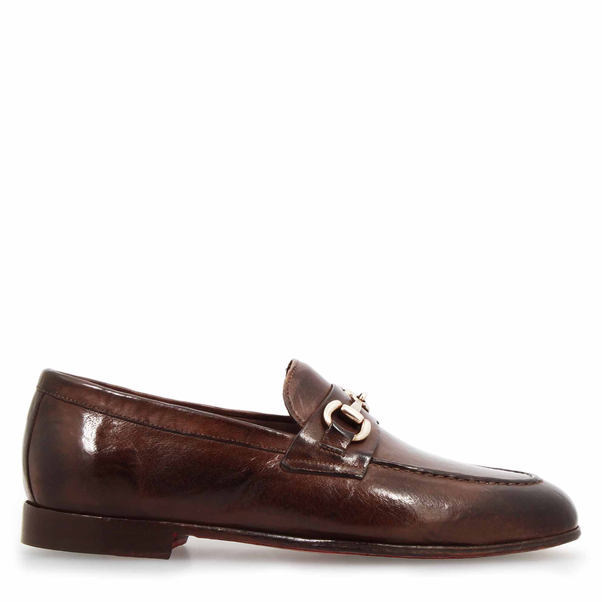 Leonardo Shoes Palatino mocassini uomo marrone scuro