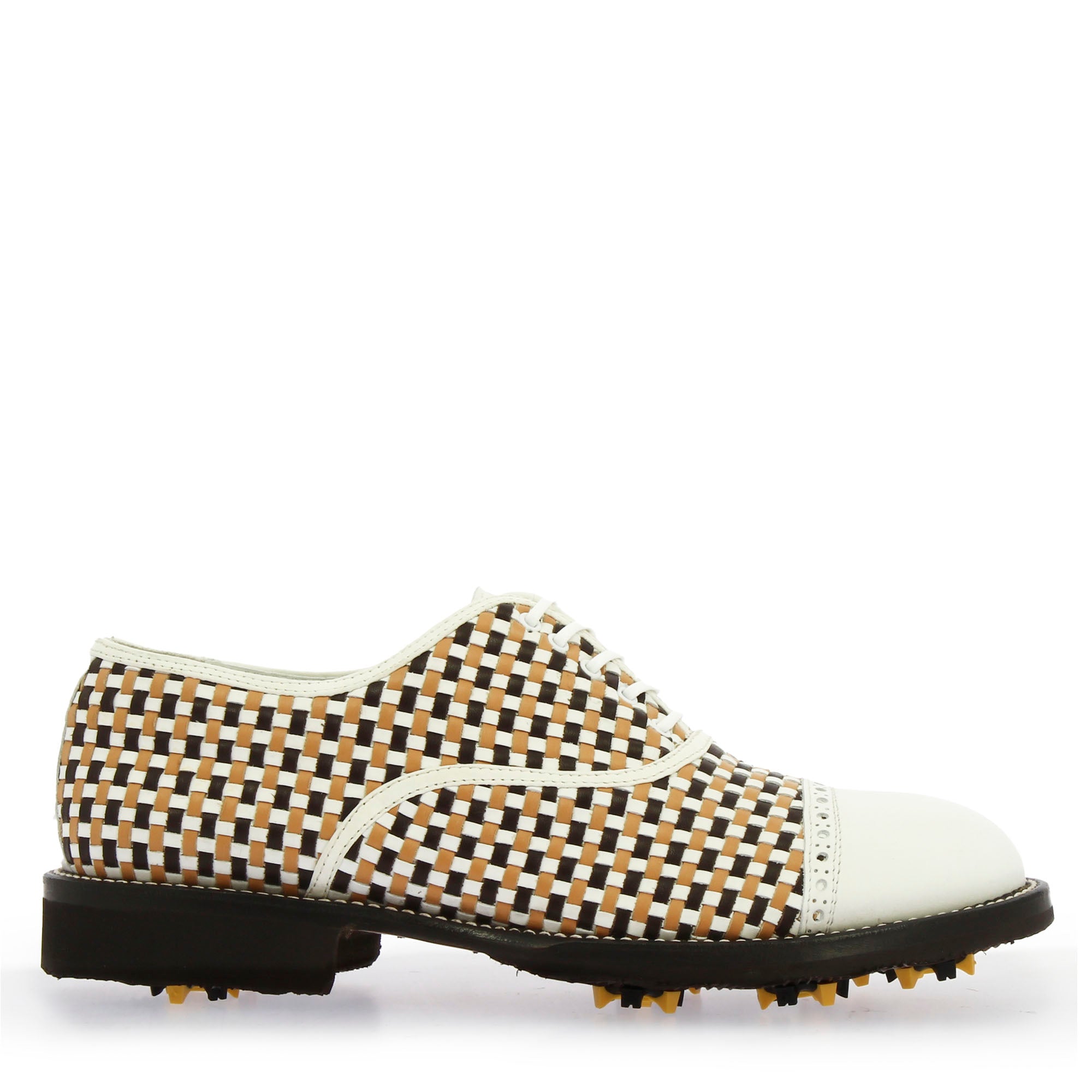 Leonardo Shoes Golf scarpe golf pelle intrecciata bianco marrone