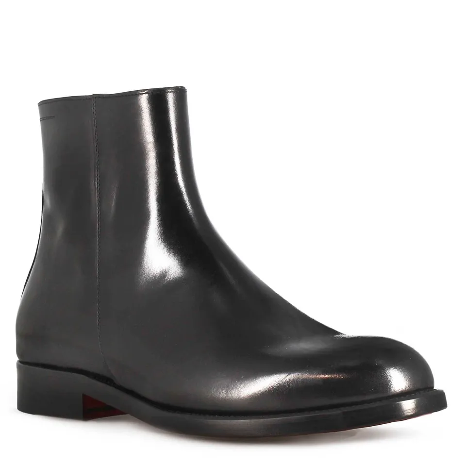 Leonardo Shoes Stivaletto Uomo Nero Pelle Cerniera Cuoio