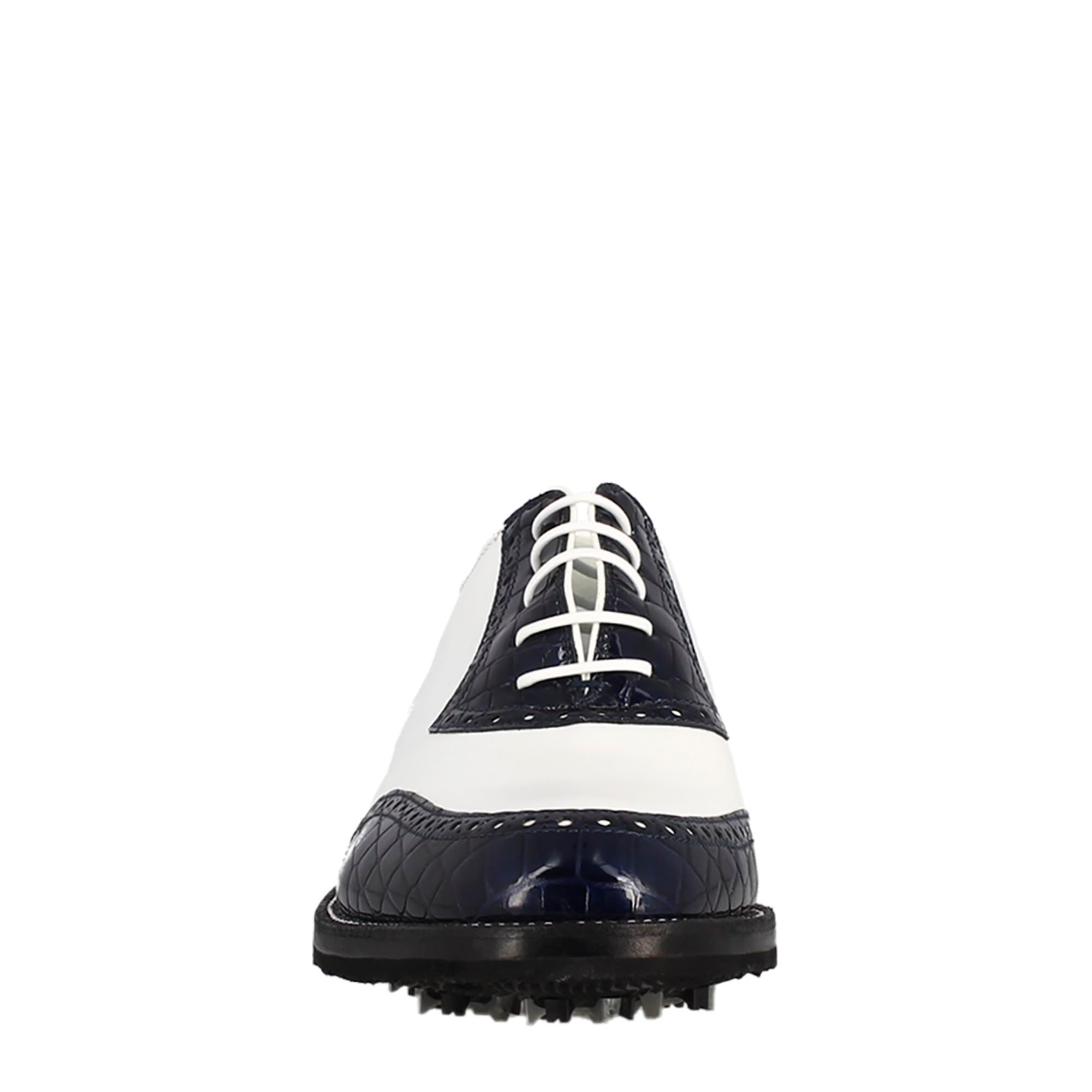 Leonardo Shoes scarpe golf pelle bianco con cocco blu