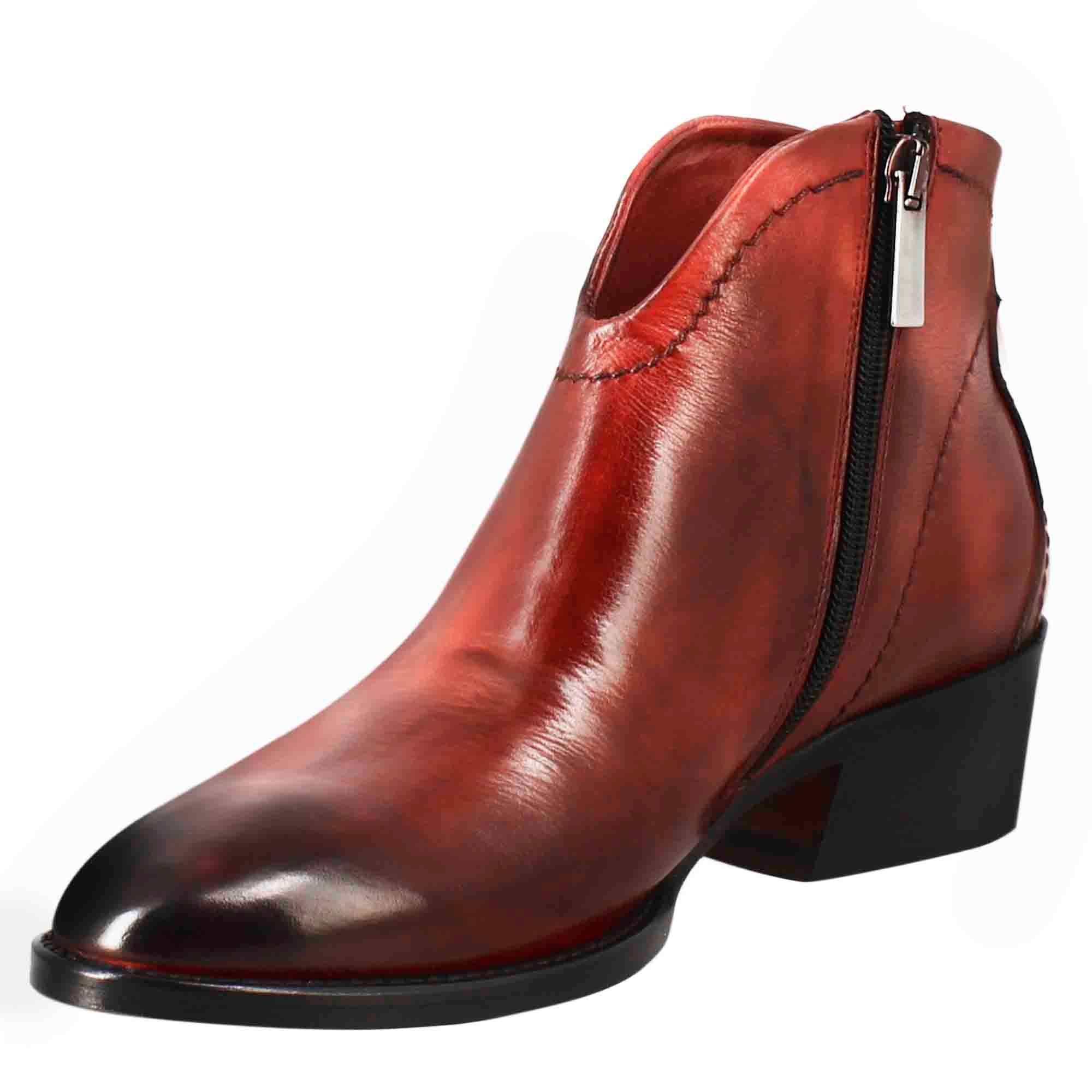Leonardo Shoes Stivali Donna Stivaletto Pelle Rosso Tacco