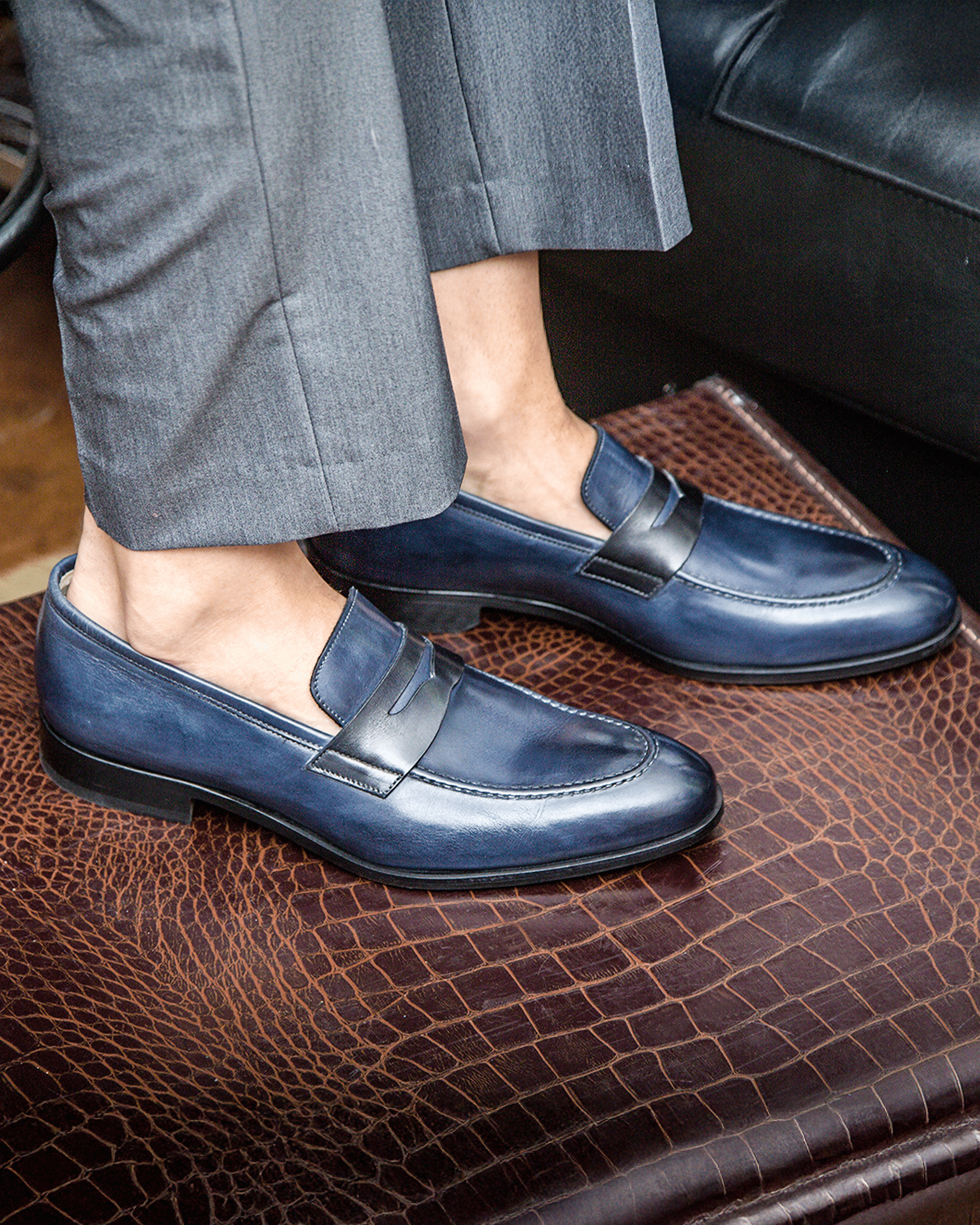 Ace Marks Greg mocassini uomo pelle avio nero penny loafer