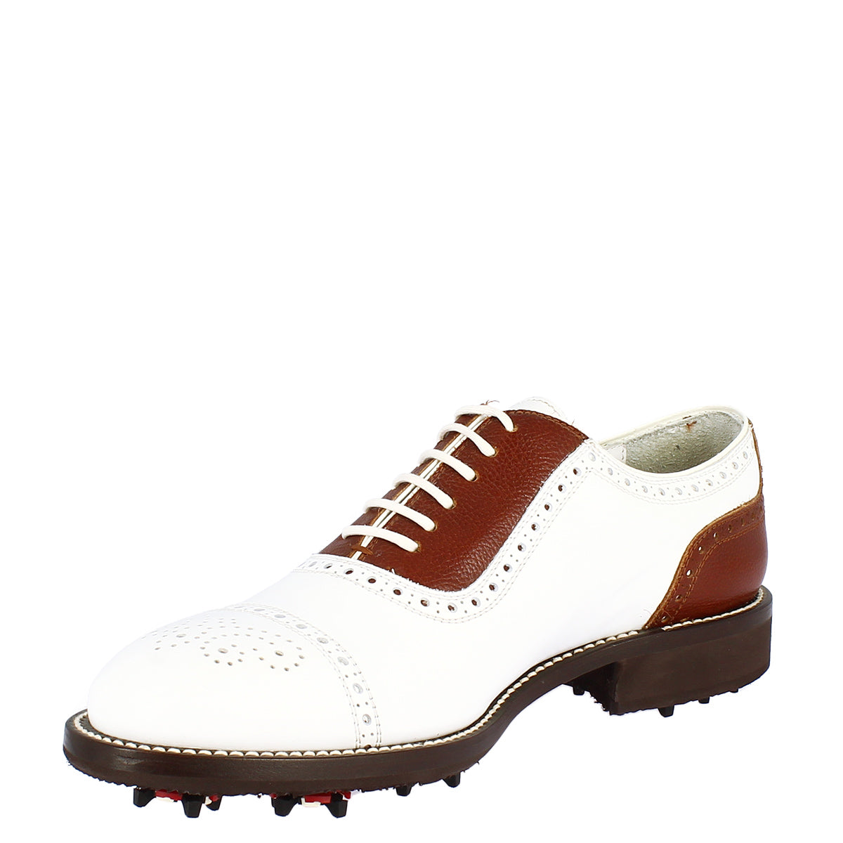 Leonardo Shoes Golf scarpe da golf bianco marrone pelle